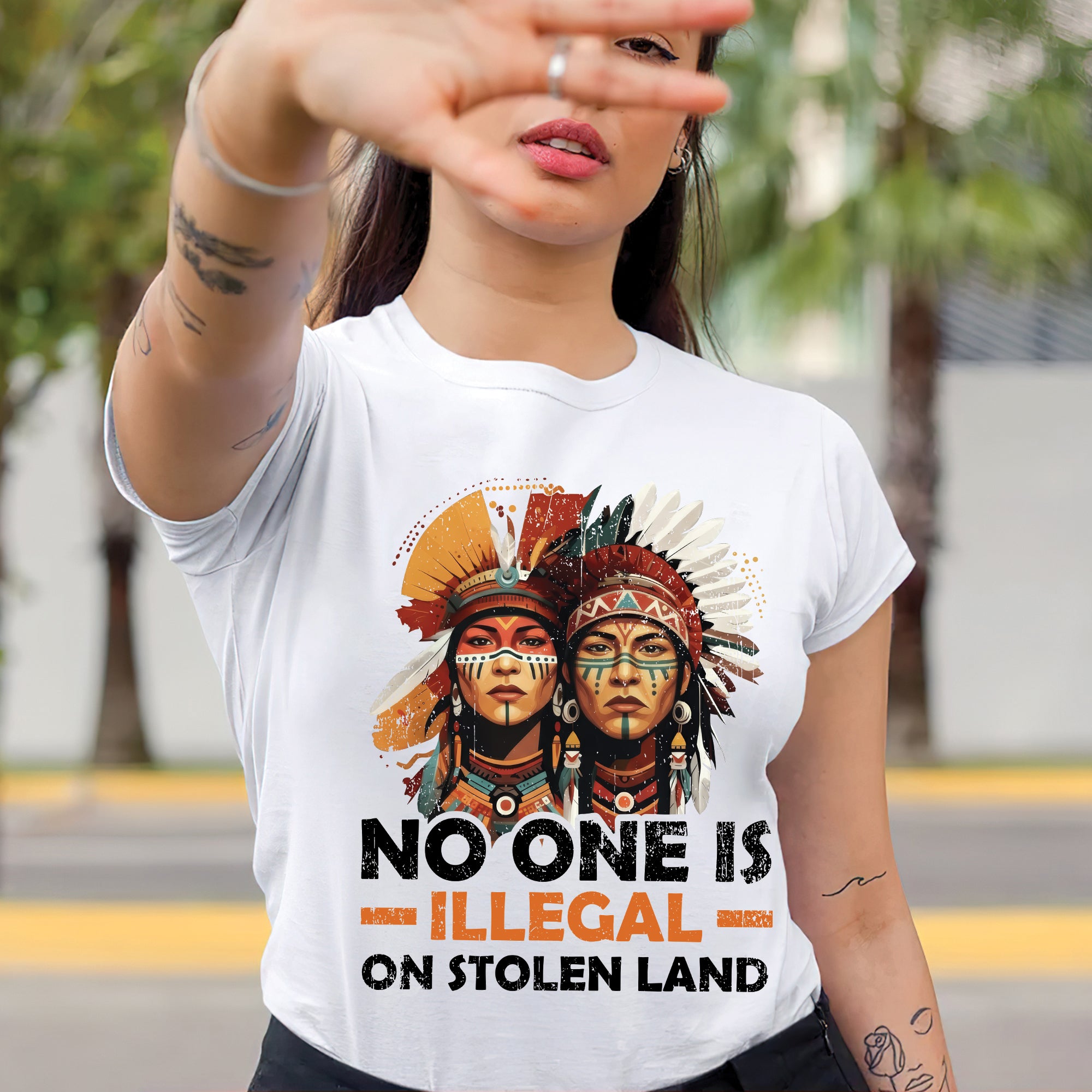 No One Is Illegal On Stolen Land - Unisex T-Shirt/T-Shirt V-Neck/Hoodie/Sweatshirt N87