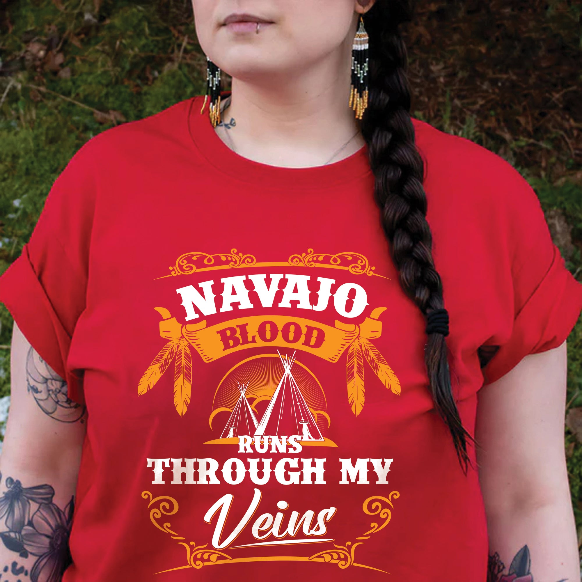 Native Blood Runs Through My Veins Unisex T-Shirt/T-Shirt V-Neck/Hoodie/Sweatshirt (Custom Tribe)