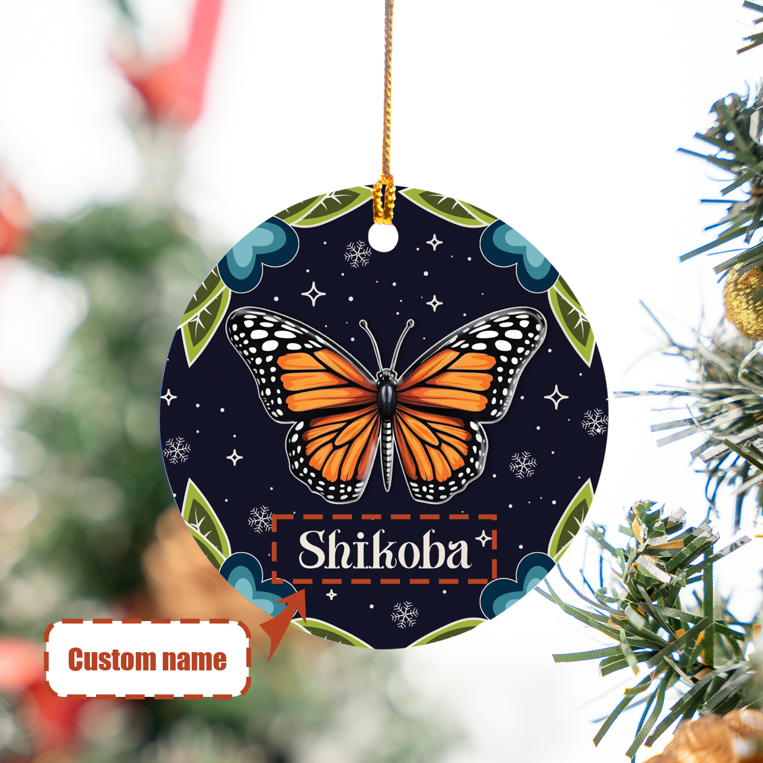 Monarch Butterfly Ceramic & Acrylic Round Ornament Native-Inspired Holiday Decor (Custom Name)