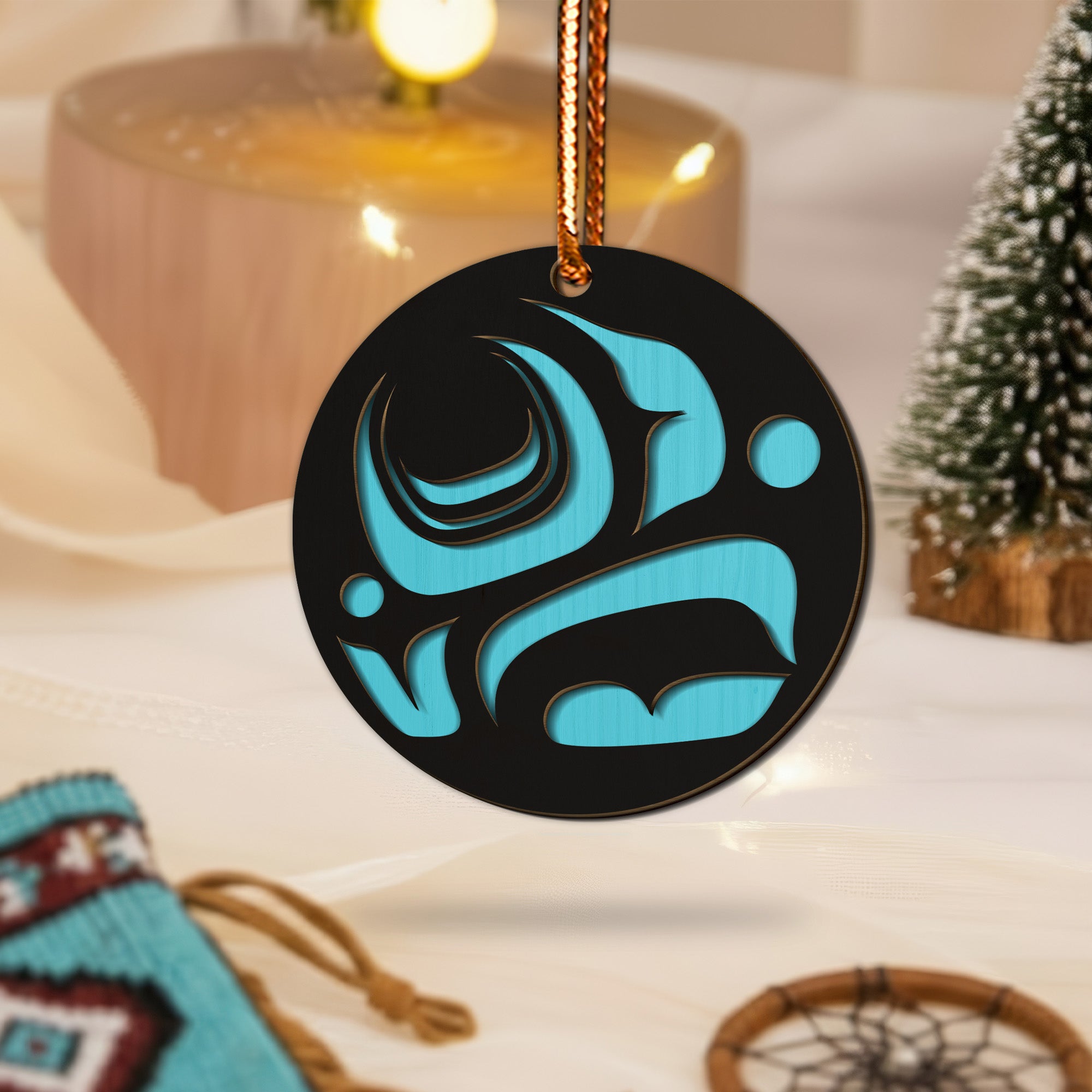 Colorful Tribal Art Design Ornament Unique Christmas Gift Decor Two Layered Wood