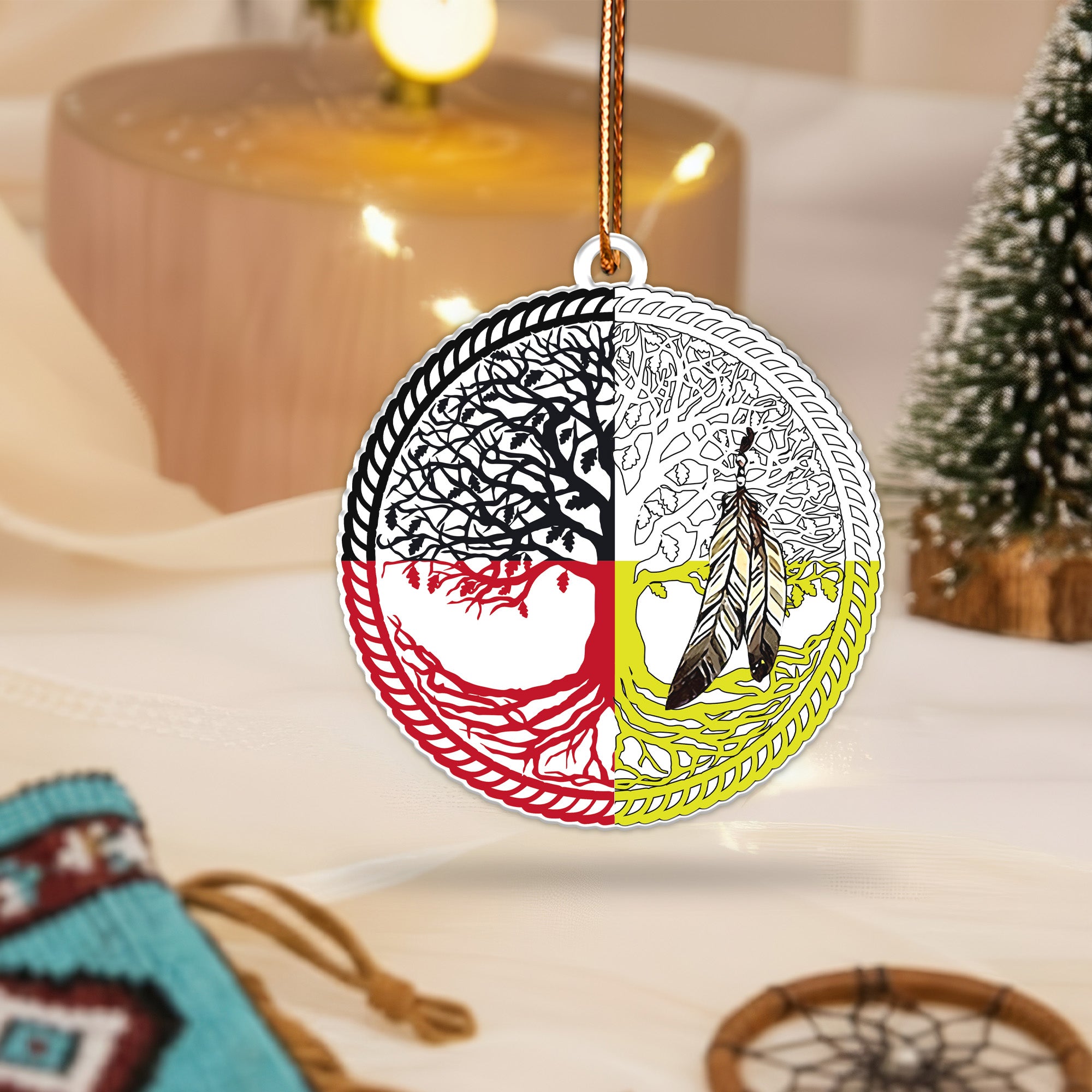 Sacred Circle Feather Ornament Unique Christmas Gift Decor Flat Acrylic