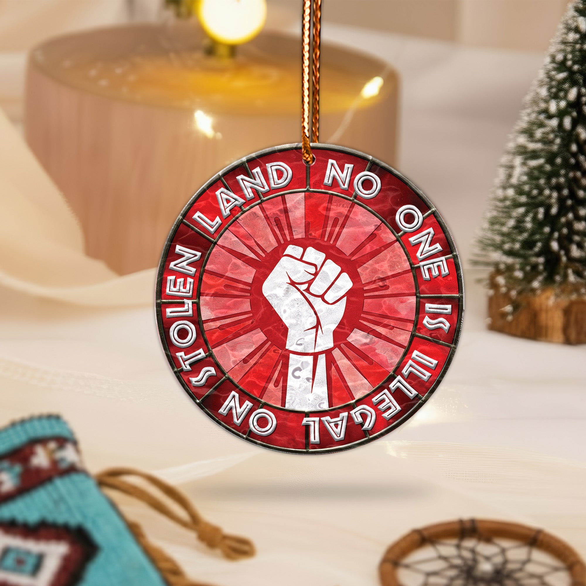 Wavy Acrylic No One Is Illegal On Stolen Land Activist Suncatcher Ornament Unique Gift Decor