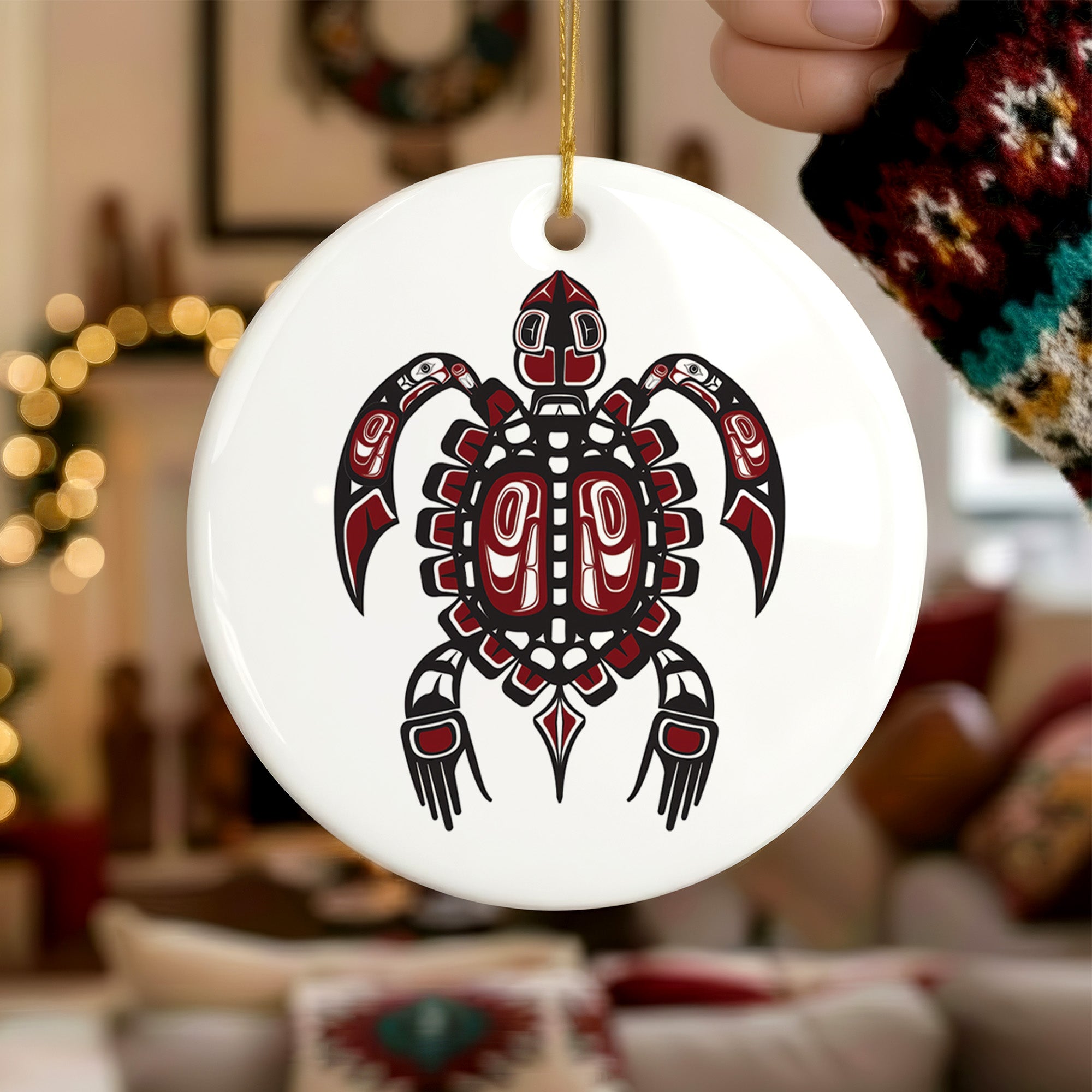 Native Turtle Spirit Ceramic Ornament – Handcrafted Indigenous Art Decoration