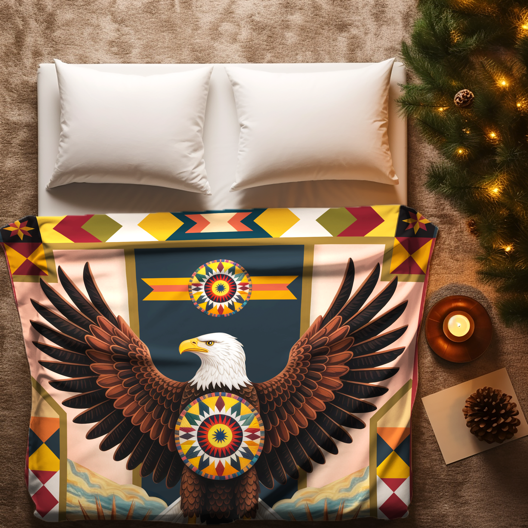 Sacred Eagle of Freedom Native American Cozy Fleece Blanket