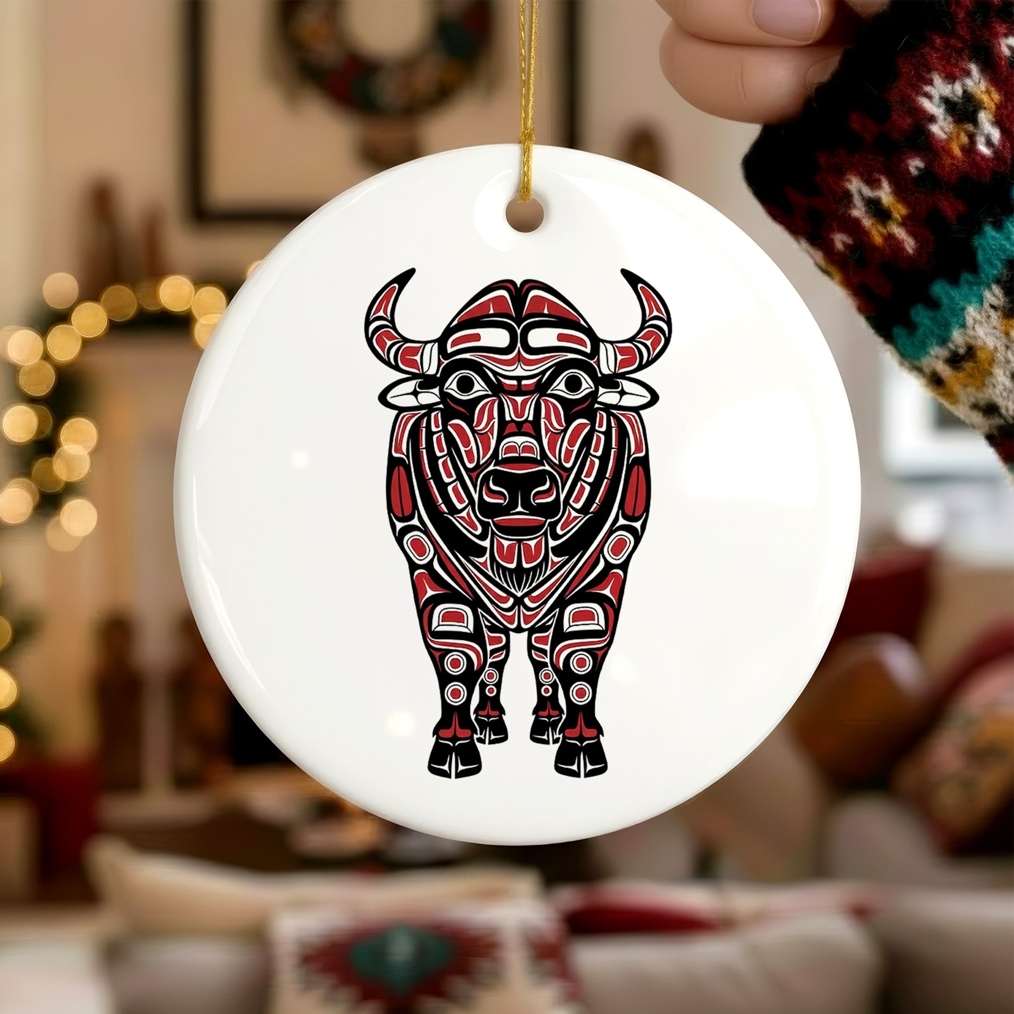 Native Buffalo Spirit Ceramic Ornament – Handcrafted Indigenous Art Decoration