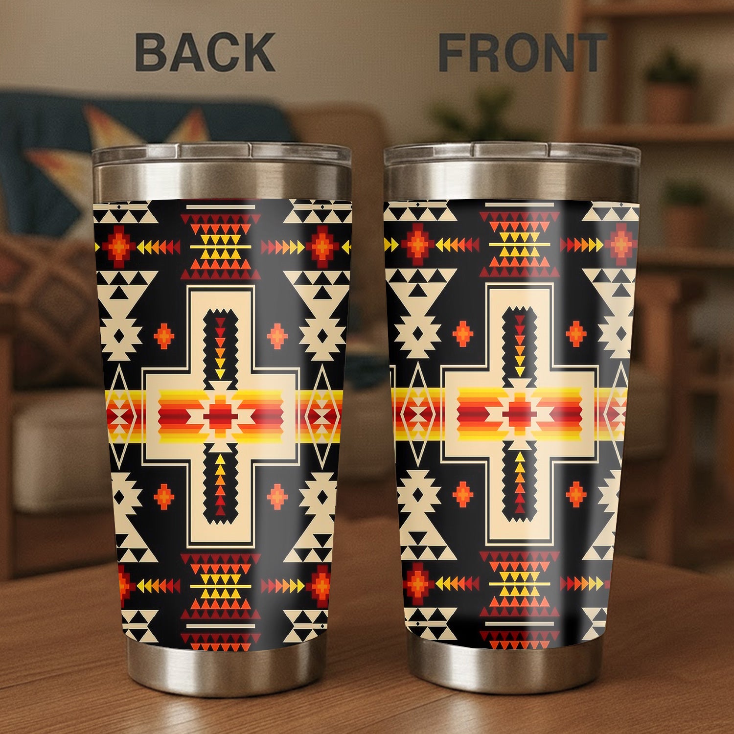 Black Tribe Design Tumbler Stainless Steel Drinking Cup