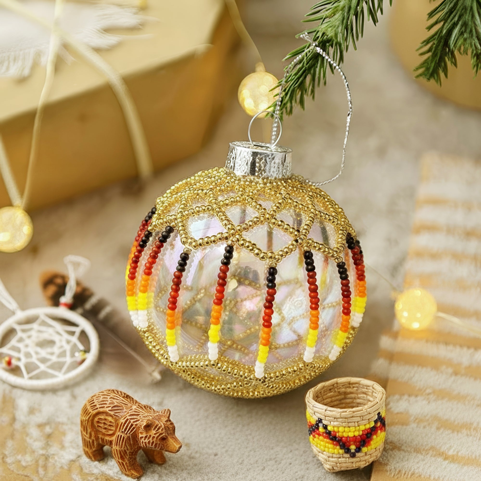 24K Gold Beaded Ornaments Holiday Decor Gifts