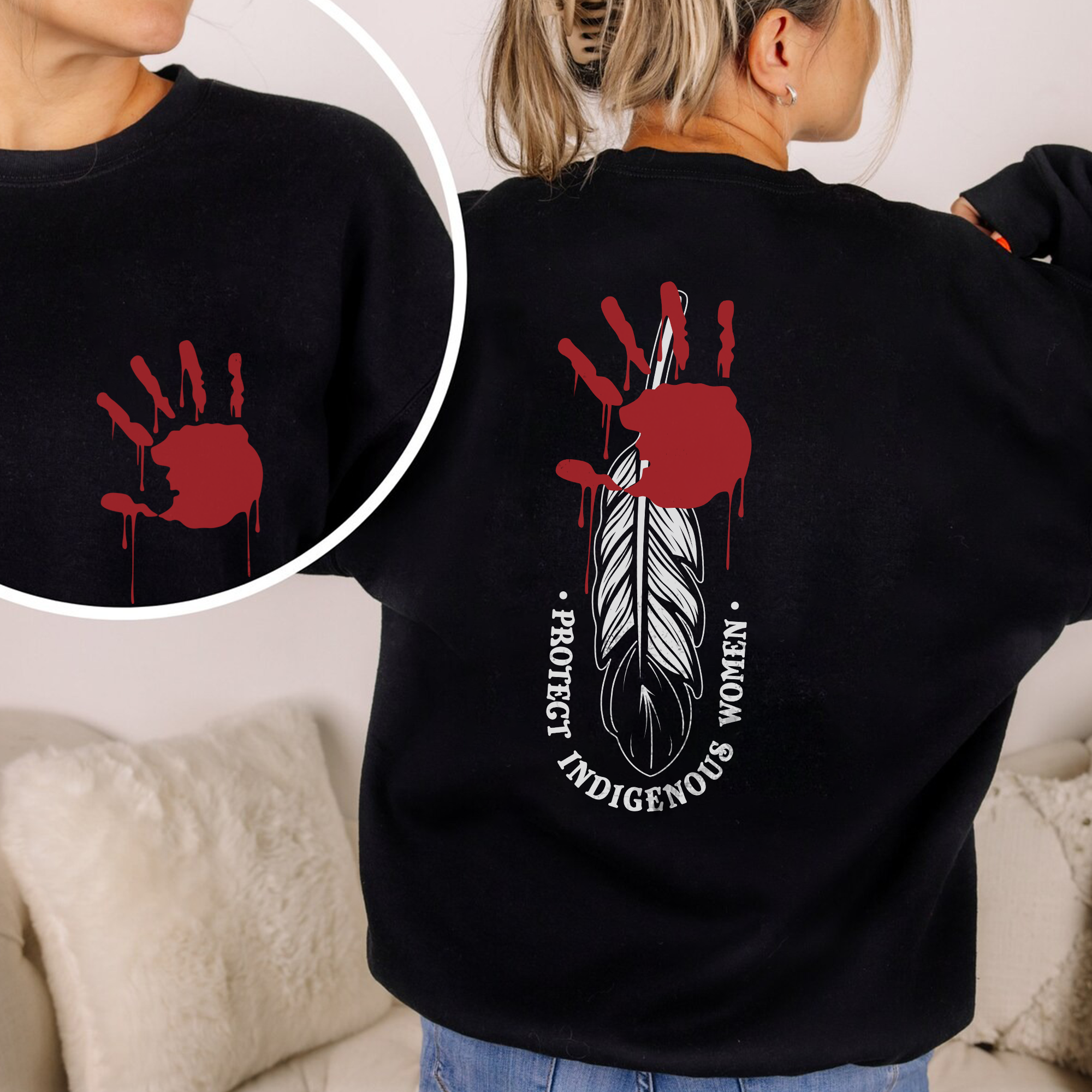 Protect Indigenous Women Red Hand- Unisex T-Shirt/T-Shirt V-Neck/Hoodie/Sweatshirt-Two Sides