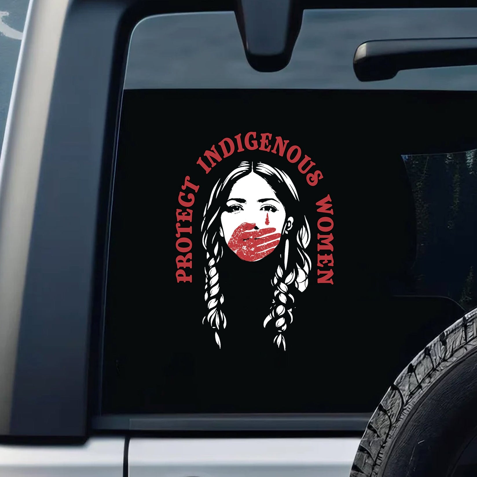 Protect Indigenous Women, Red Hand Over Mouth Native Awareness Car Decal