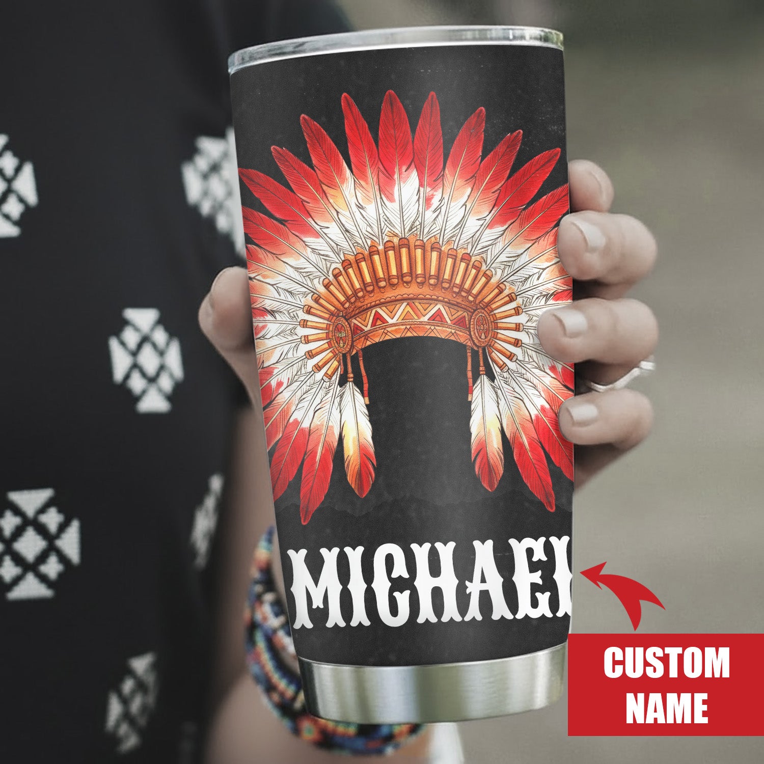 Native Blood Run Through My Veins Tumbler Stainless Steel Drinking Cup (Custom Name)
