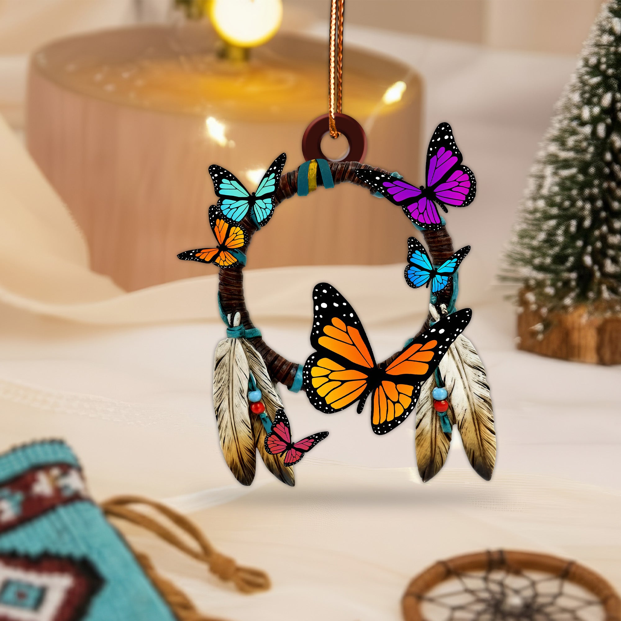 Monarch Butterfly Dreamcatcher Ornament - Unique Christmas Gift Decor Flat Acrylic