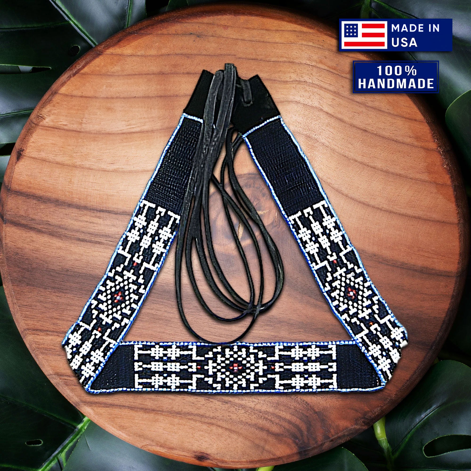 SALE 30% OFF - Medicine man’s Eye Beadwork Blue Black Beaded Cowboy Hat Band Belt IBL