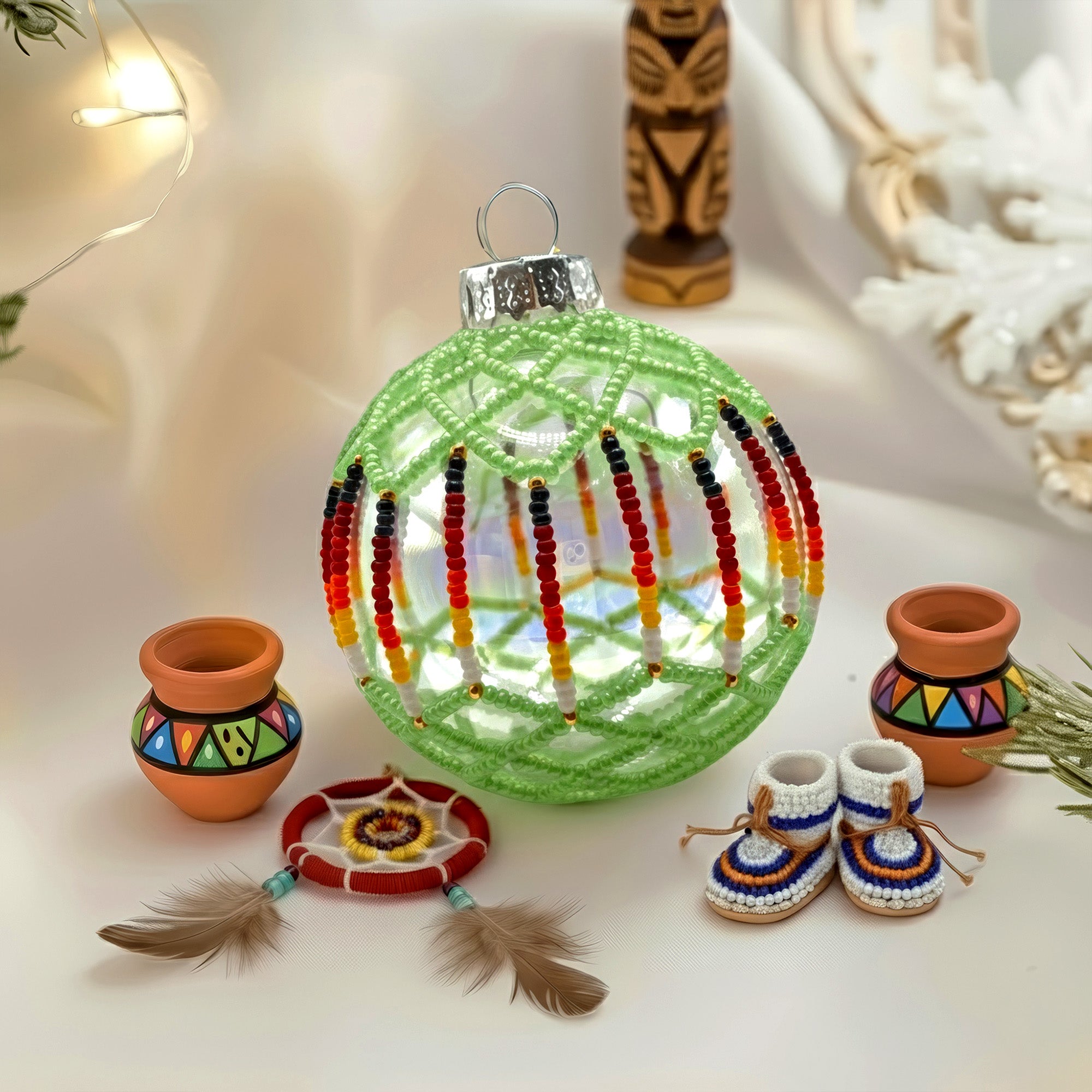 Green Beaded Ornament Handcrafted Holiday Decor Gift