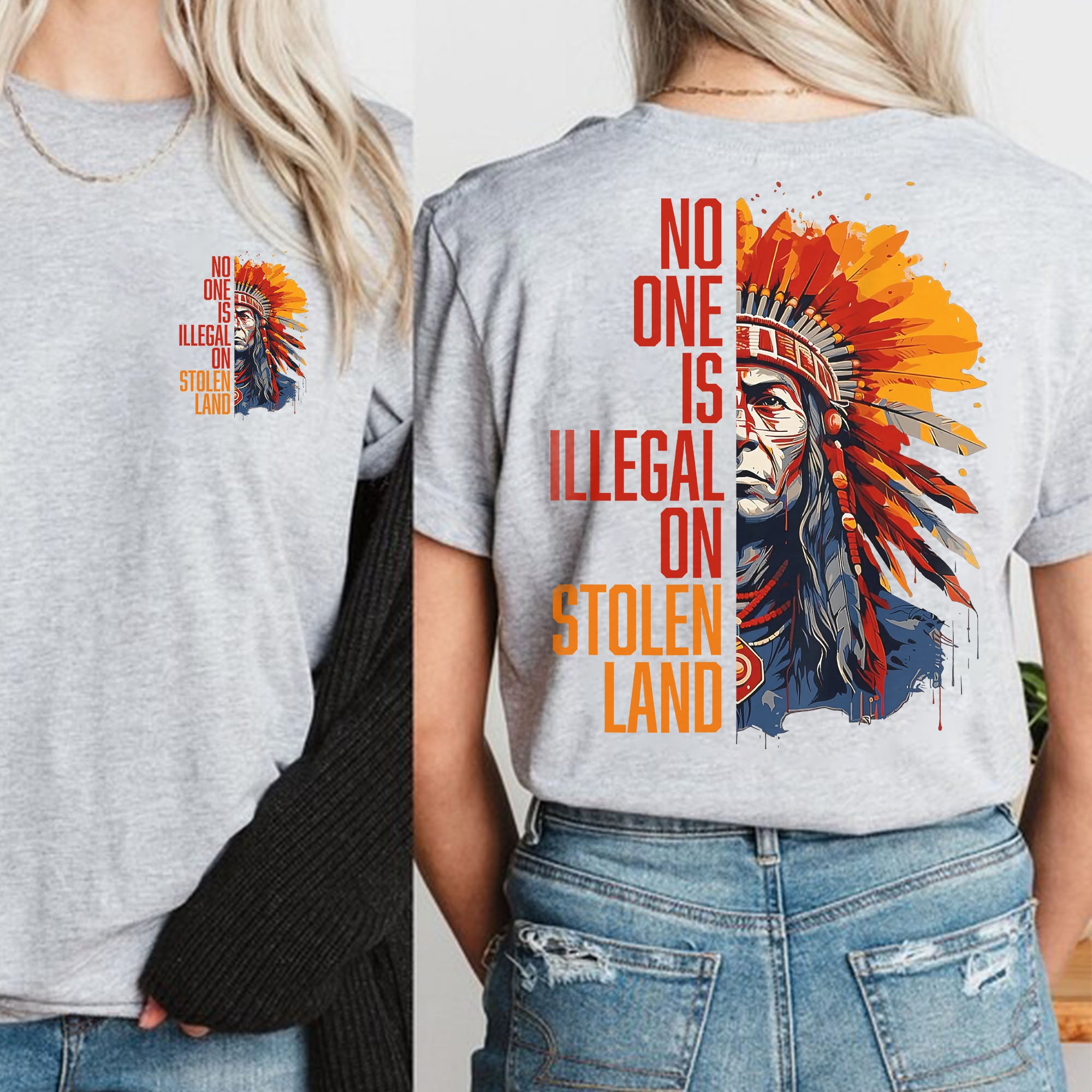 No One Is Illegal On Stolen Land Style 15 - Unisex T-shirt/T-shirt V-Neck/Hoodie/Sweatshirt - Two Sides