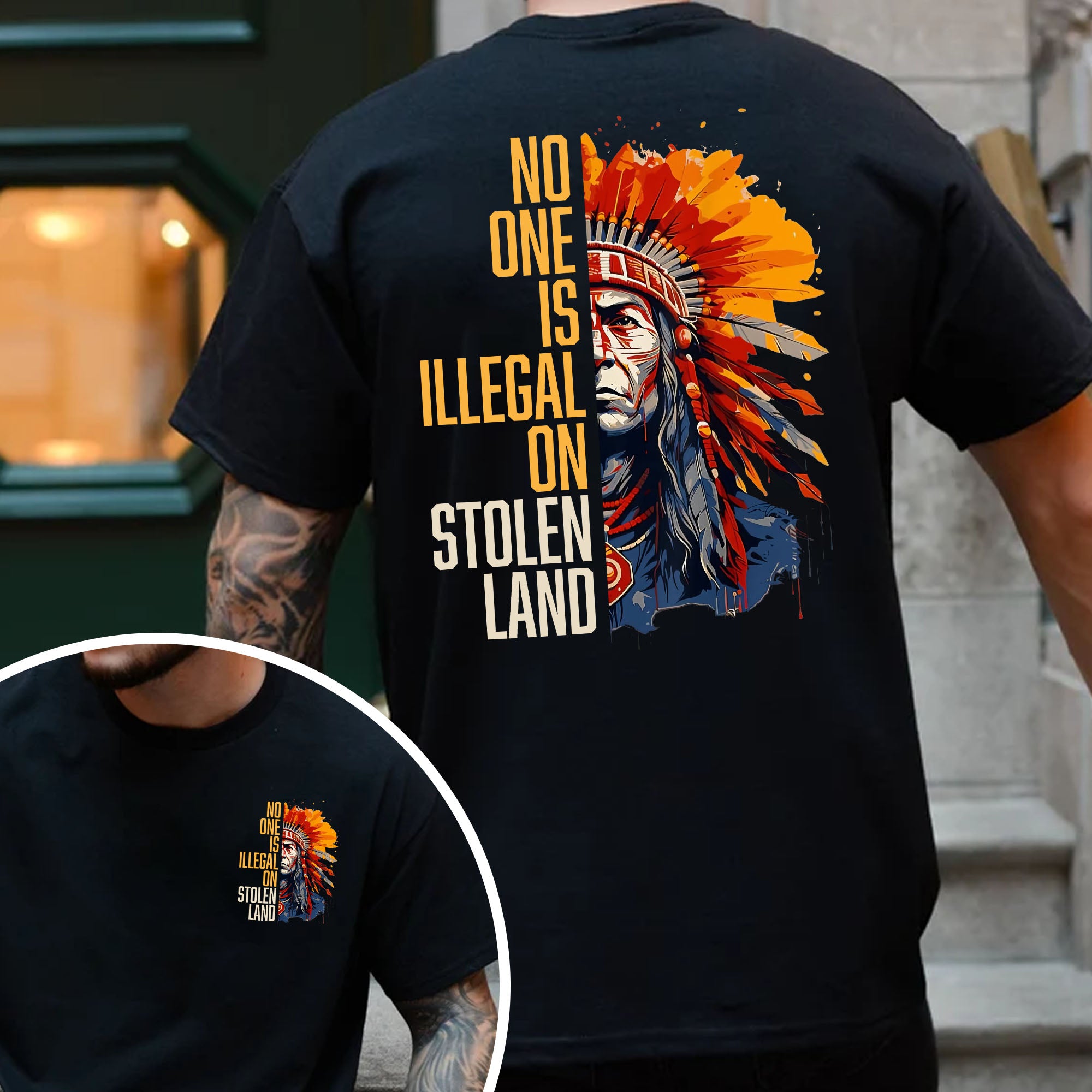 No One Is Illegal On Stolen Land Style 15 - Unisex T-shirt/T-shirt V-Neck/Hoodie/Sweatshirt - Two Sides