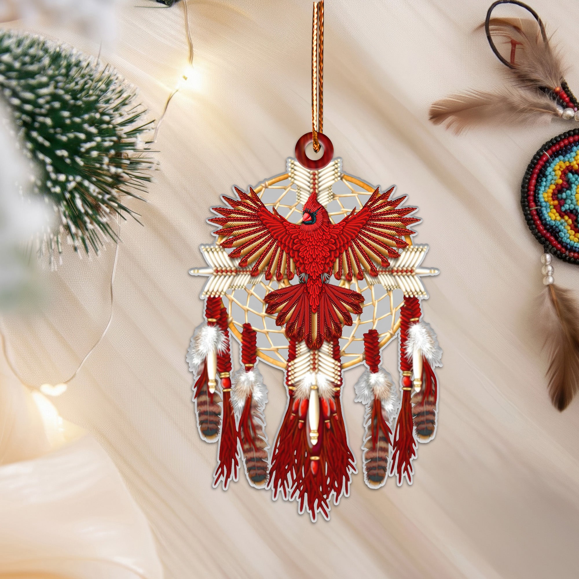 Sacred Red Cardinal Dreamcatcher Ornament Unique Christmas Gift Decor Flat Acrylic