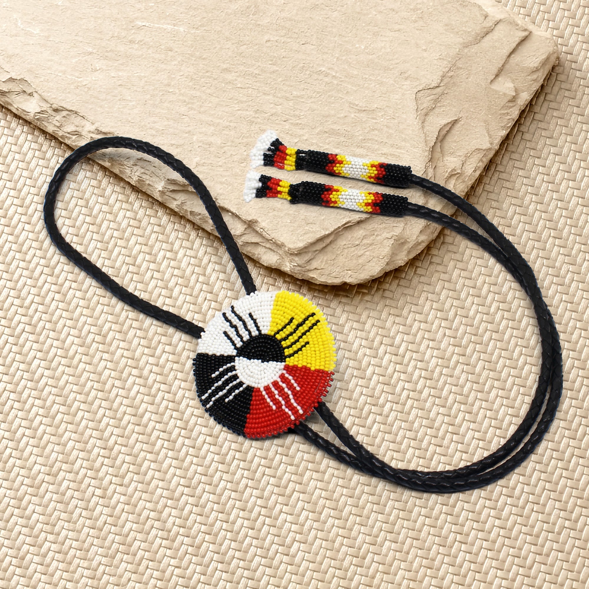 SALE 50% OFF - Handmade Beaded Four Directions Multi-Color Bolo Tie Unisex With Native American Style