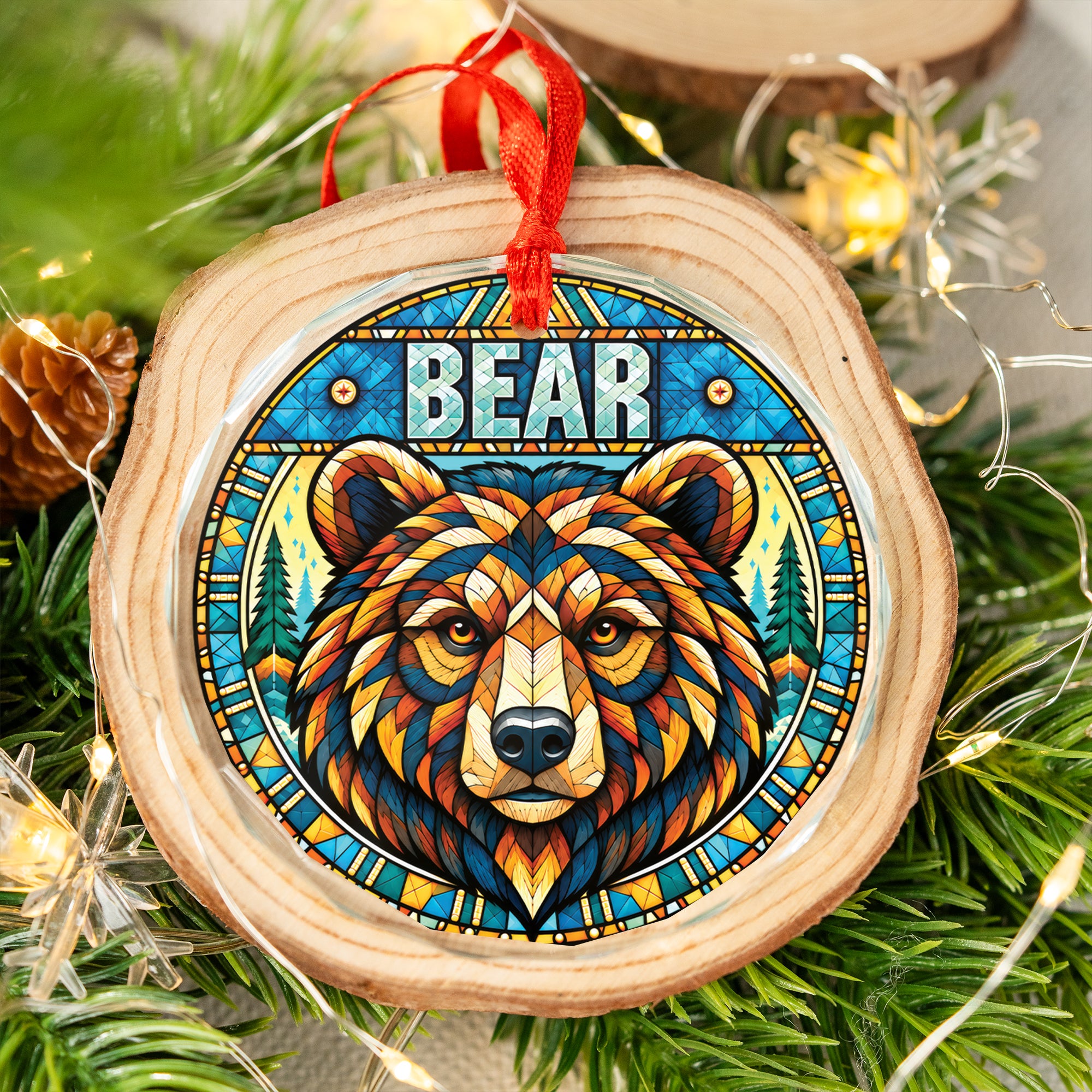 Bear Spirit Native Tribal Glass Ornament – Indigenous Art Decor