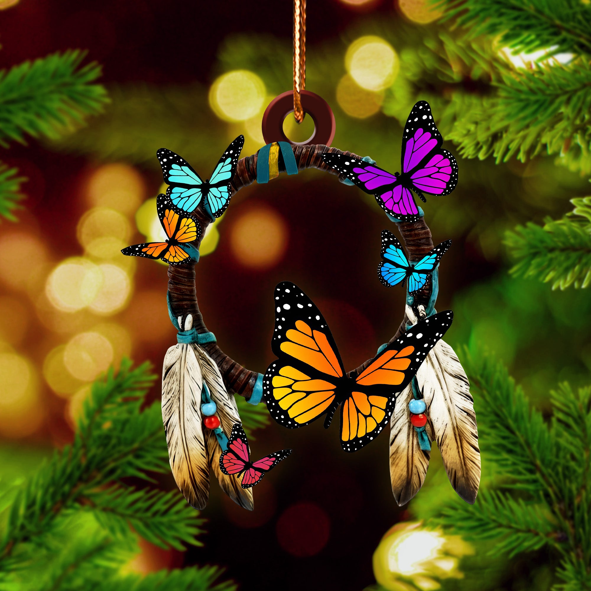 Monarch Butterfly Dreamcatcher Ornament - Unique Christmas Gift Decor Flat Acrylic