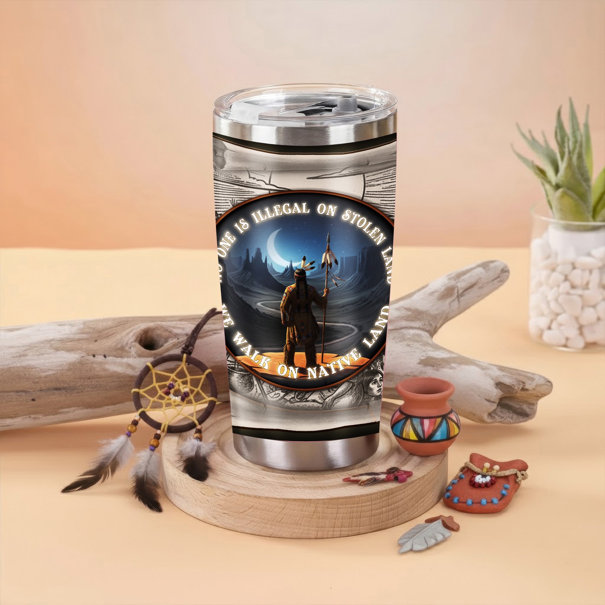 No One Is Illegal On Stolen Land Native American Travel Tumbler Stainless Steel Drinking Cup