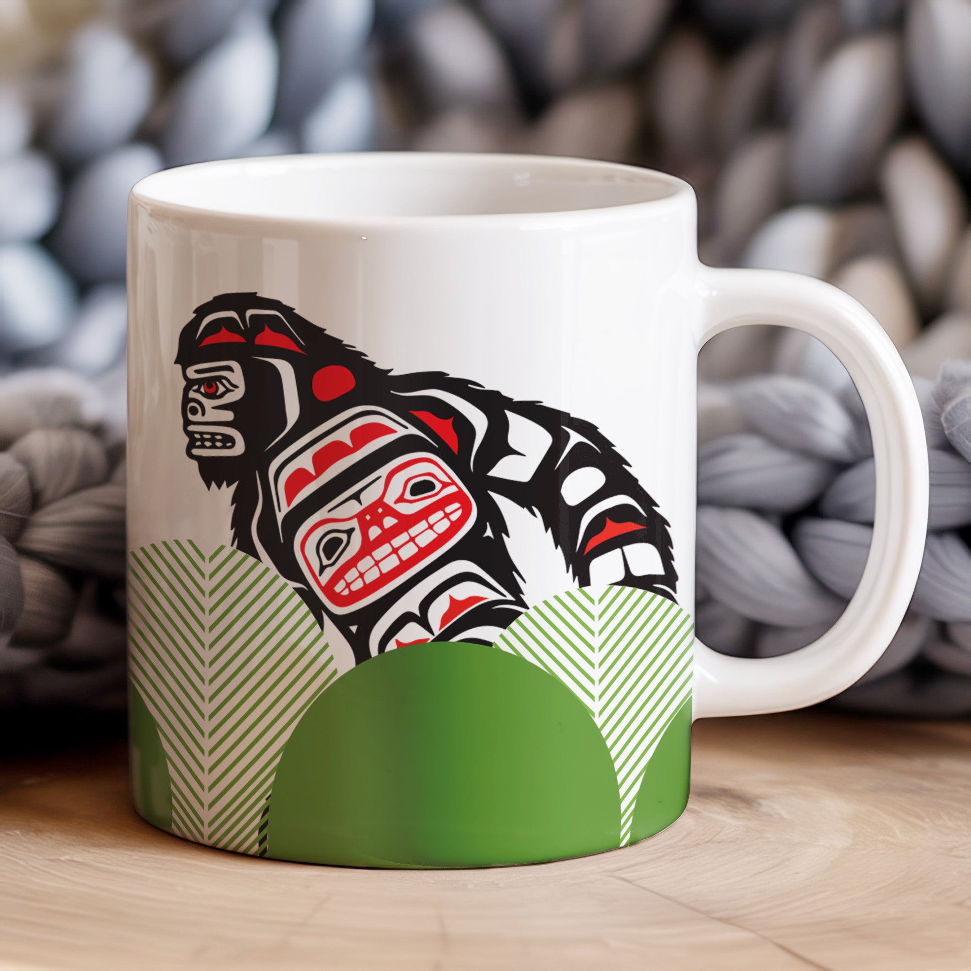 Native American Art Mug – Custom Black Bear & Red Design