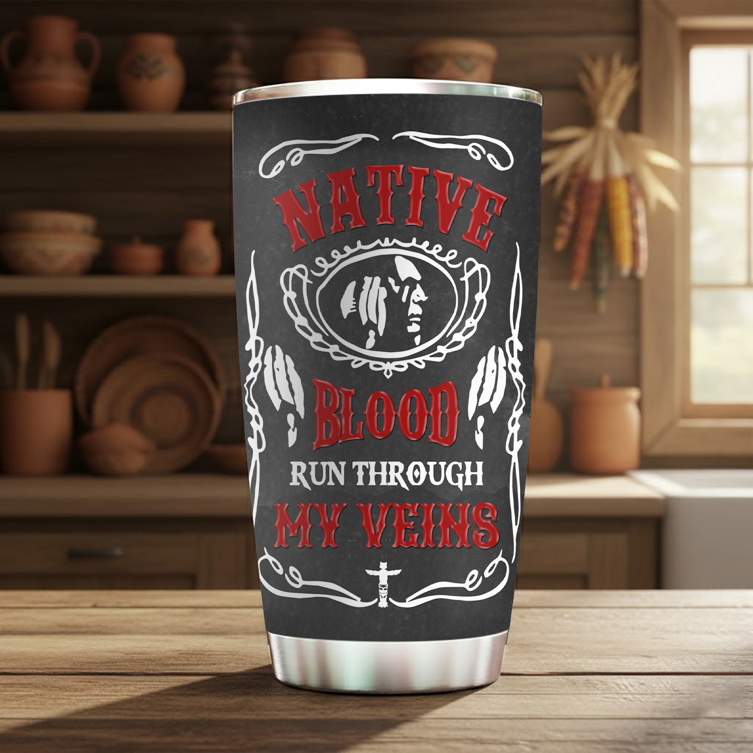 Native Blood Run Through My Veins Tumbler Stainless Steel Drinking Cup (Custom Name)