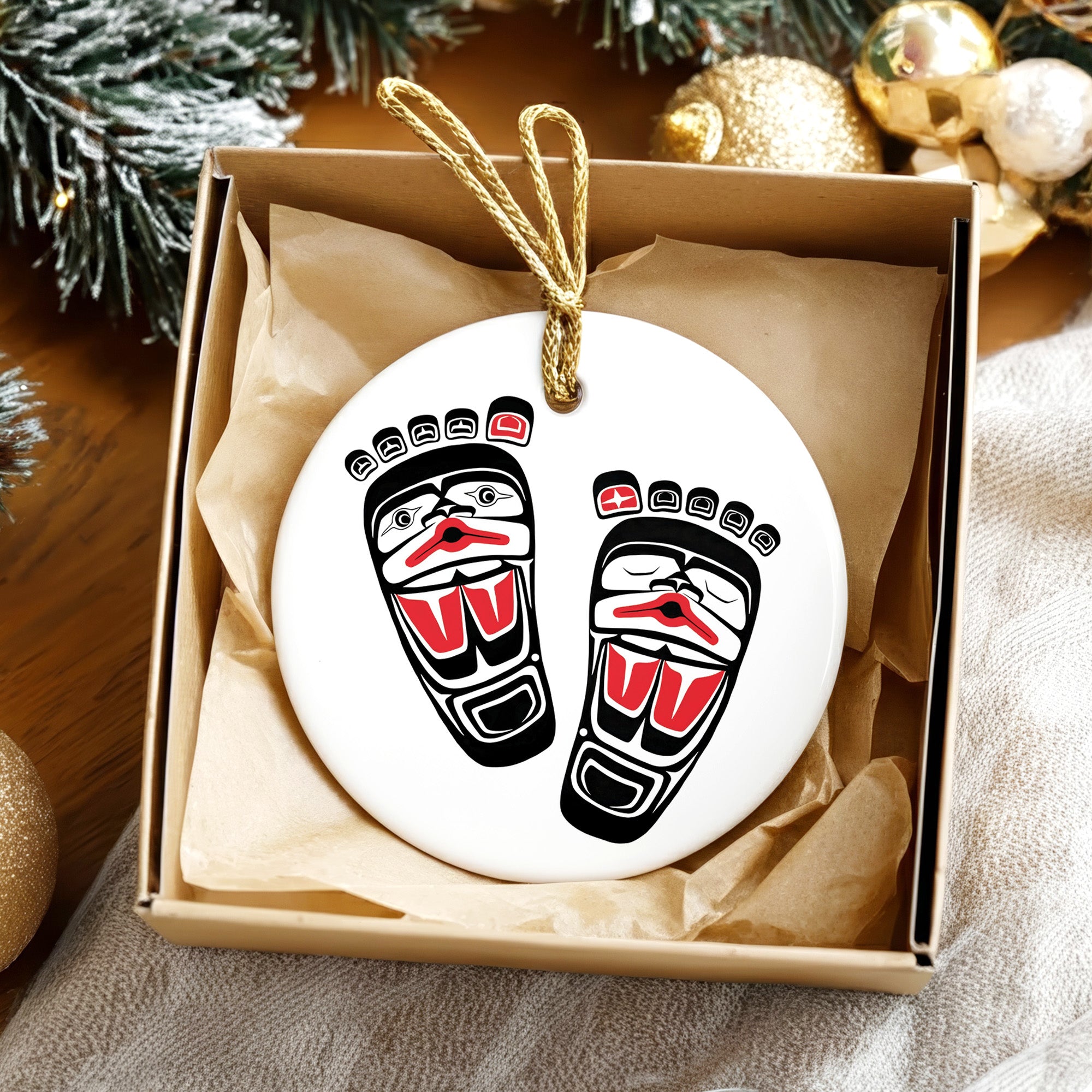 Native Big Foot Spirit Ceramic Ornament – Handcrafted Indigenous Art Decoration