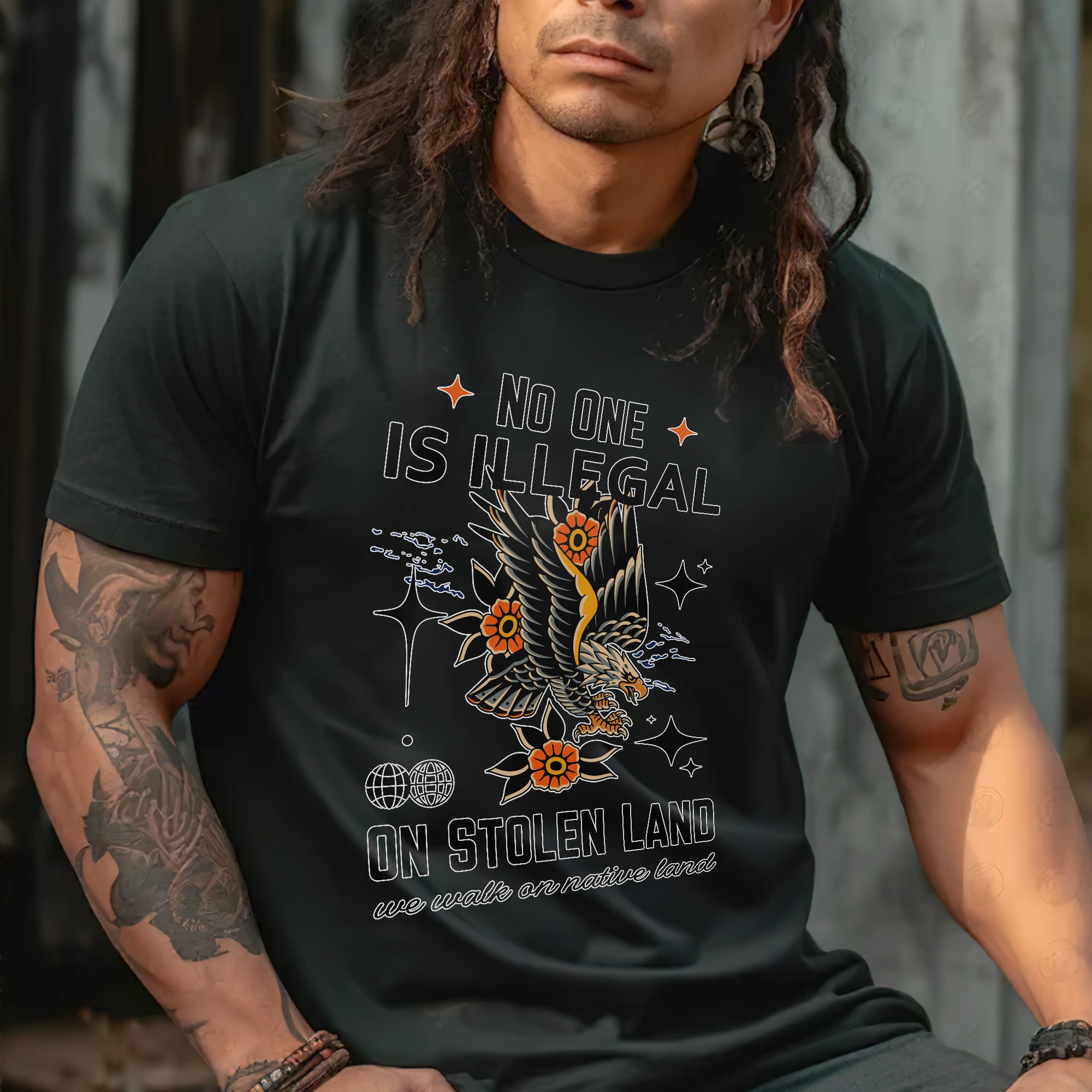 No One Is Illegal On Stolen Land. We Walk On Native Land Style 11 - One Sides Unisex T-Shirt/T-Shirt V-Neck/Hoodie/Sweatshirt