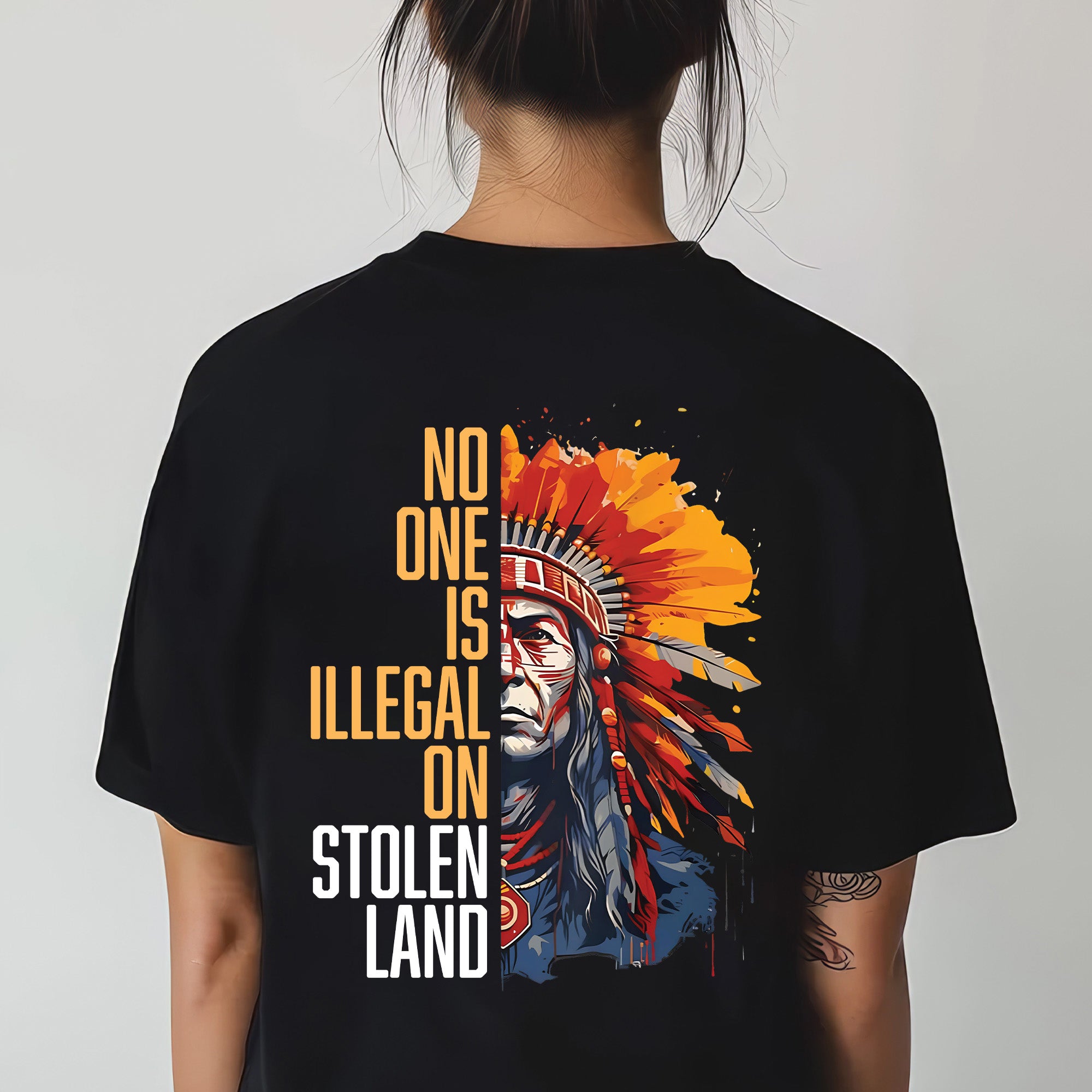 No One Is Illegal On Stolen Land Style 15 - Unisex Back T-shirt/T-shirt V-Neck/Hoodie/Sweatshirt