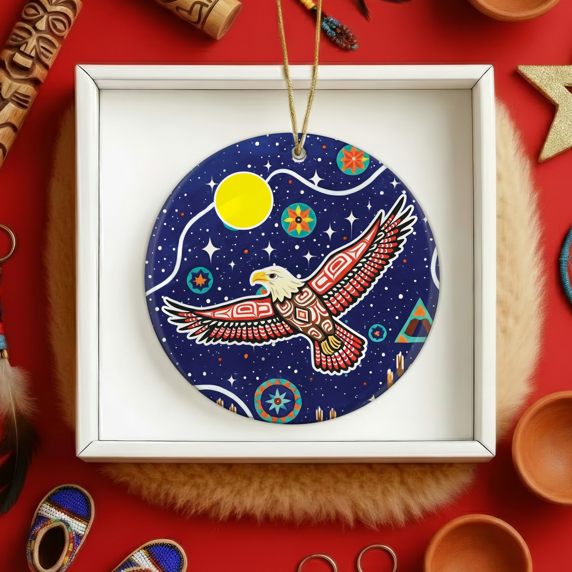 Tribal Eagle of the Night Sky Ceramic Ornament – Indigenous Art Decor