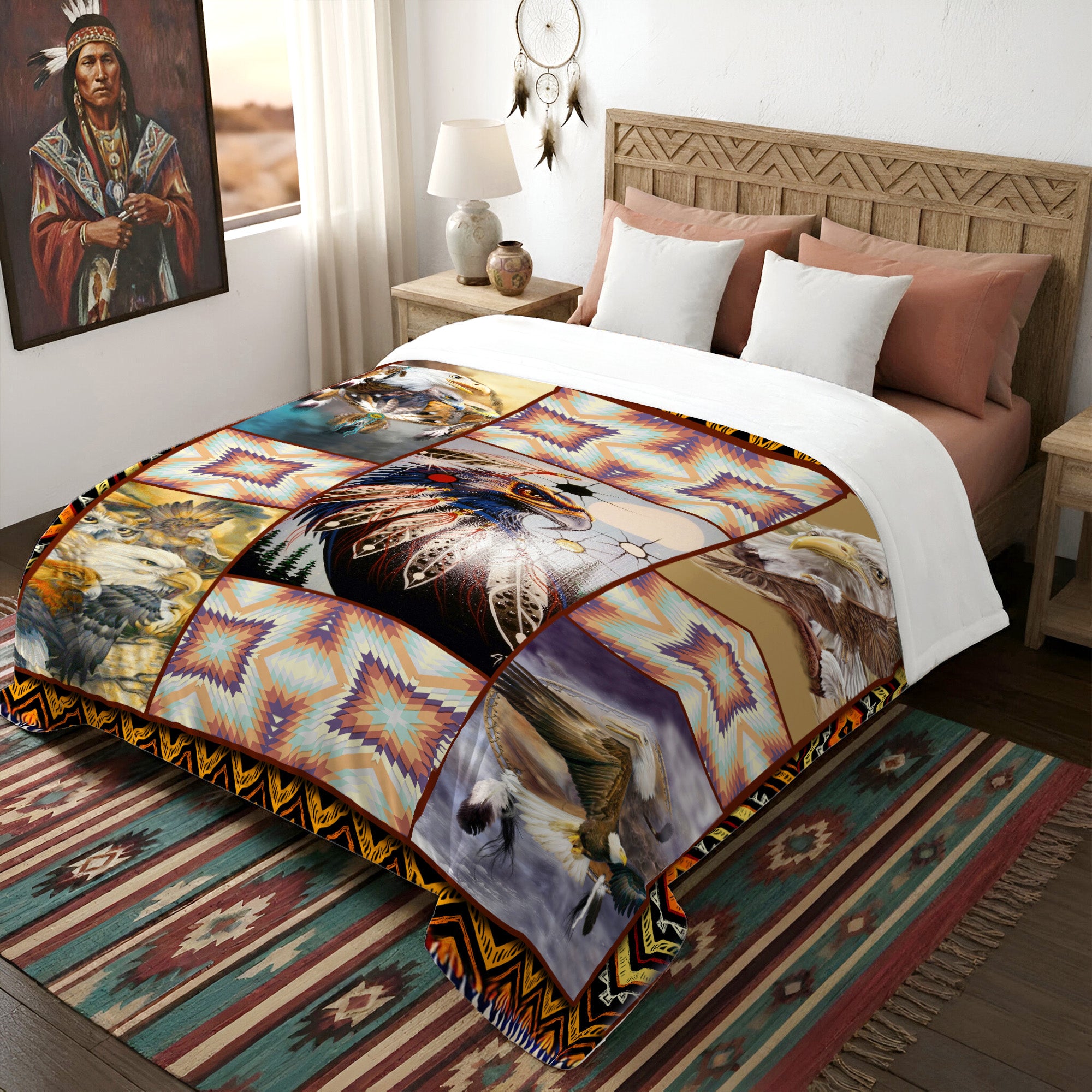 Native American Spirit Eagles Birds Soft And Warm Premium Fleece Blanket