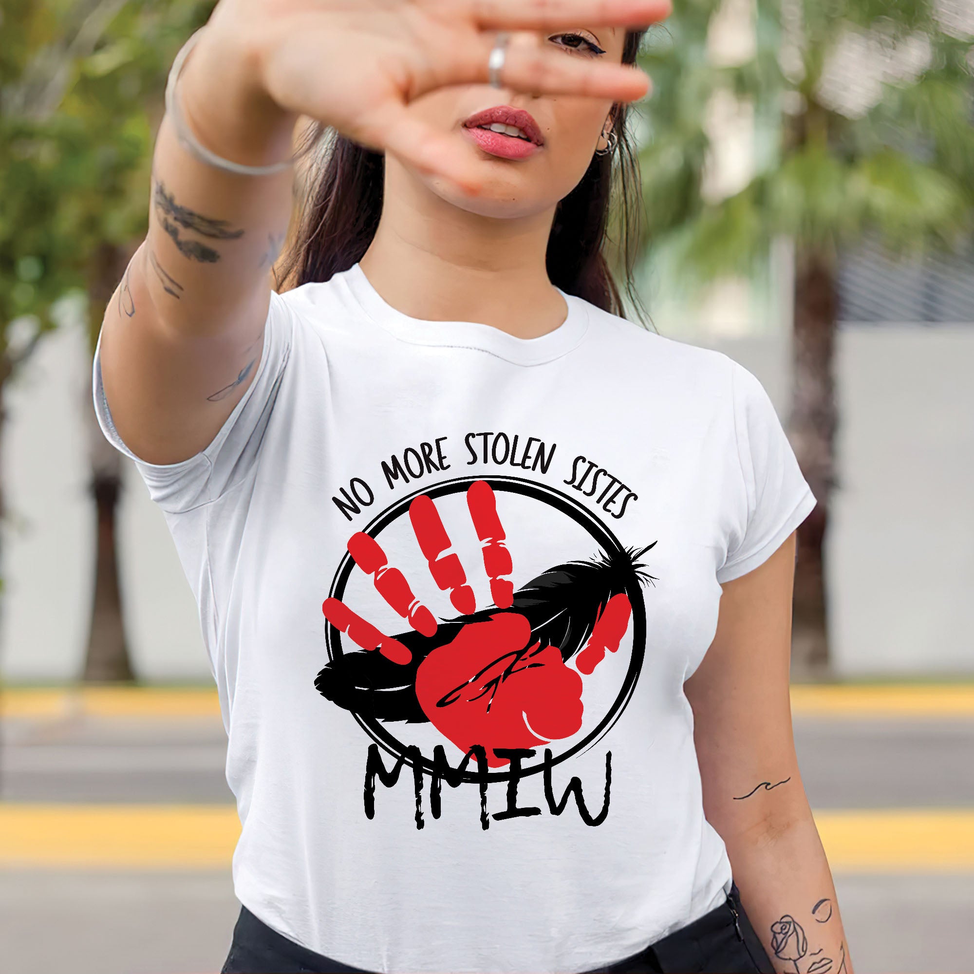 No More Stolen Sisters MMIW Native Women Awareness Unisex T-shirt/T-shirt V-Neck/Hoodie/Sweatshirt - One side