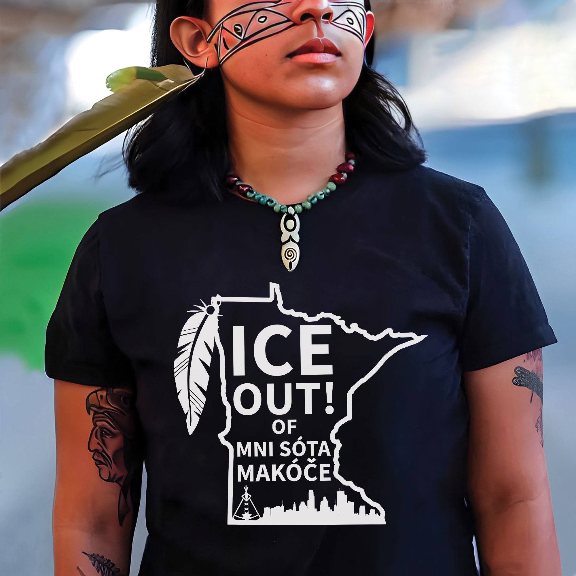 ICE Out of Minnesota Makóče Native Pride - No One Is Illegal On Stolen Land Unisex T-shirt/T-shirt V-Neck/Hoodie/Sweatshirt