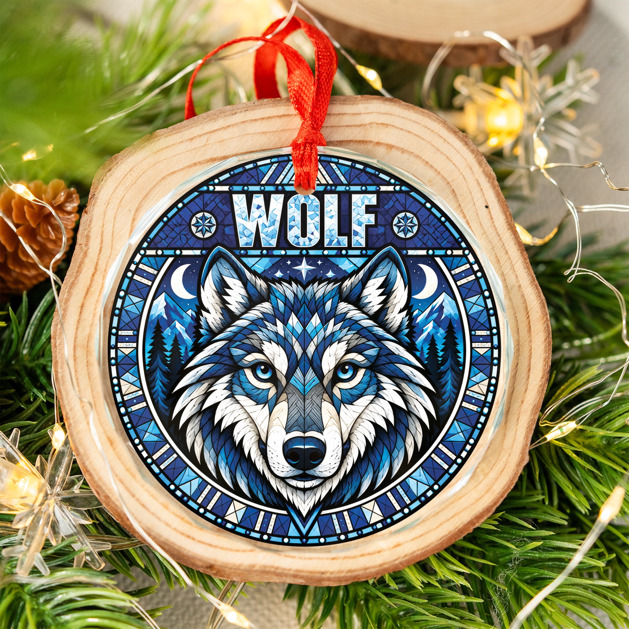 Native Tribal Wolf Spirit Glass Ornament – Indigenous Art Decor