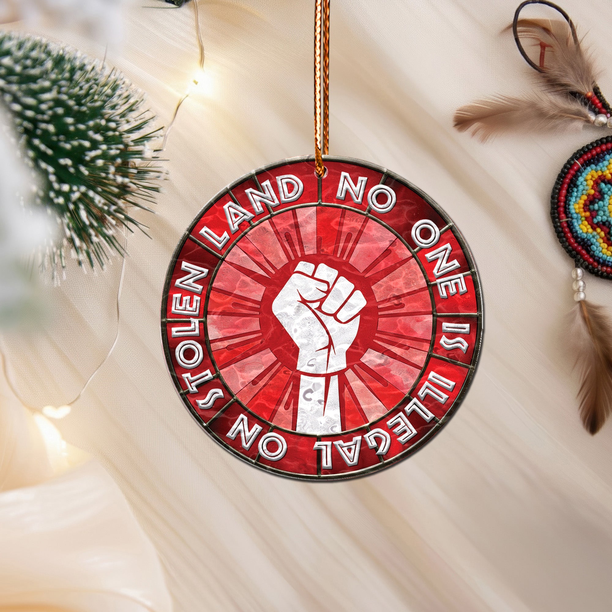 Wavy Acrylic No One Is Illegal On Stolen Land Activist Suncatcher Ornament Unique Gift Decor