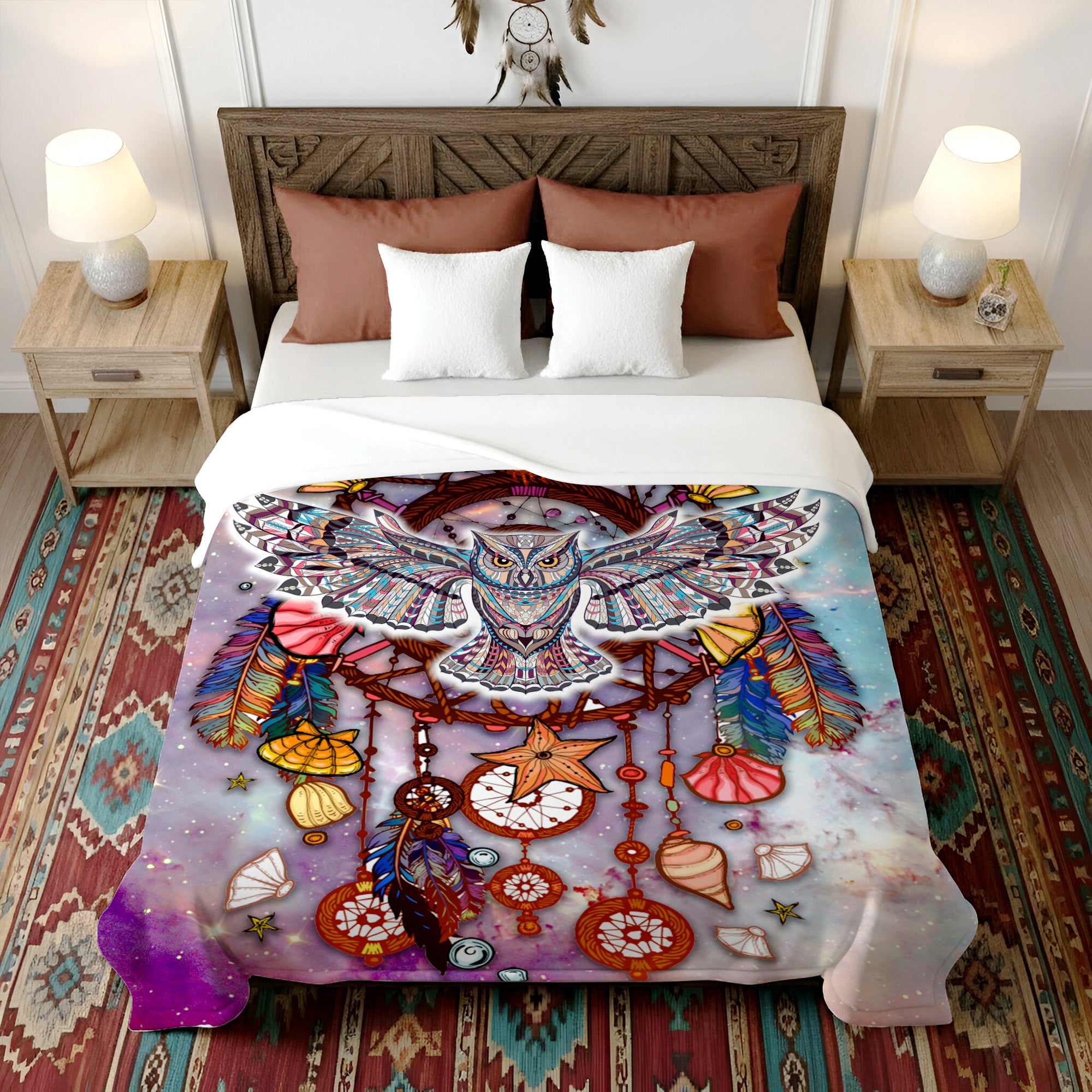 Native Owl Dreamcatcher Soft And Warm Fleece Blanket Native Premium American Style