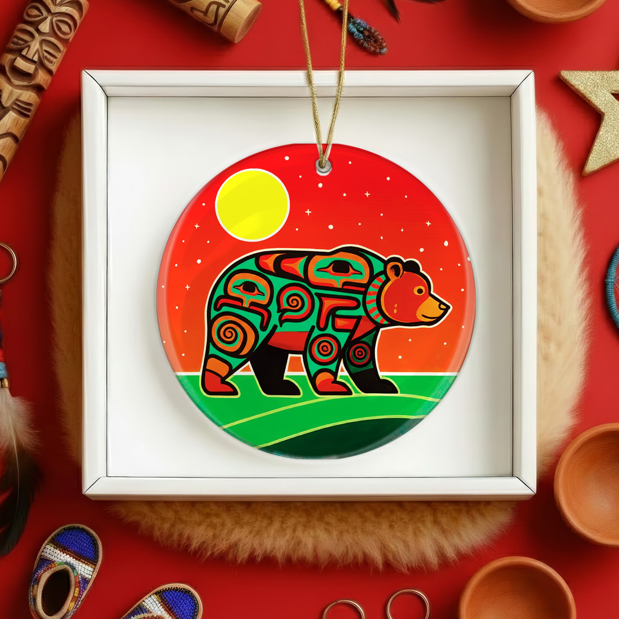 Native Tribal Bear Spirit Ceramic Ornament – Indigenous Art Decor