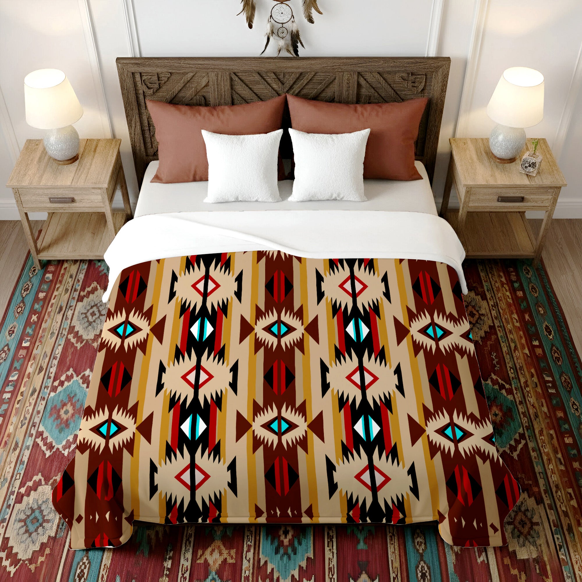 Native American Style Brown Pattern Cultural Premium Fleece Blanket