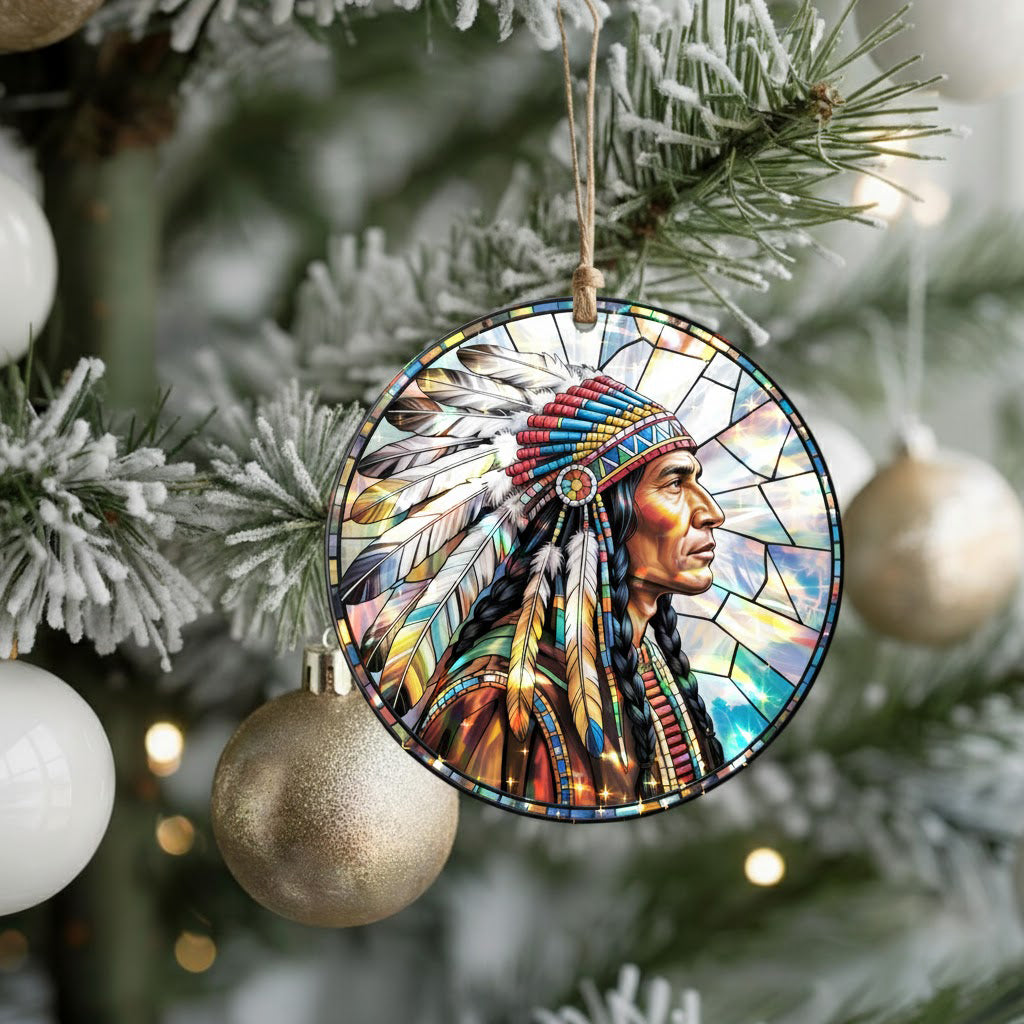 Native American Chief Ornament Unique Christmas Gift Decor Flat Hologram Acrylic