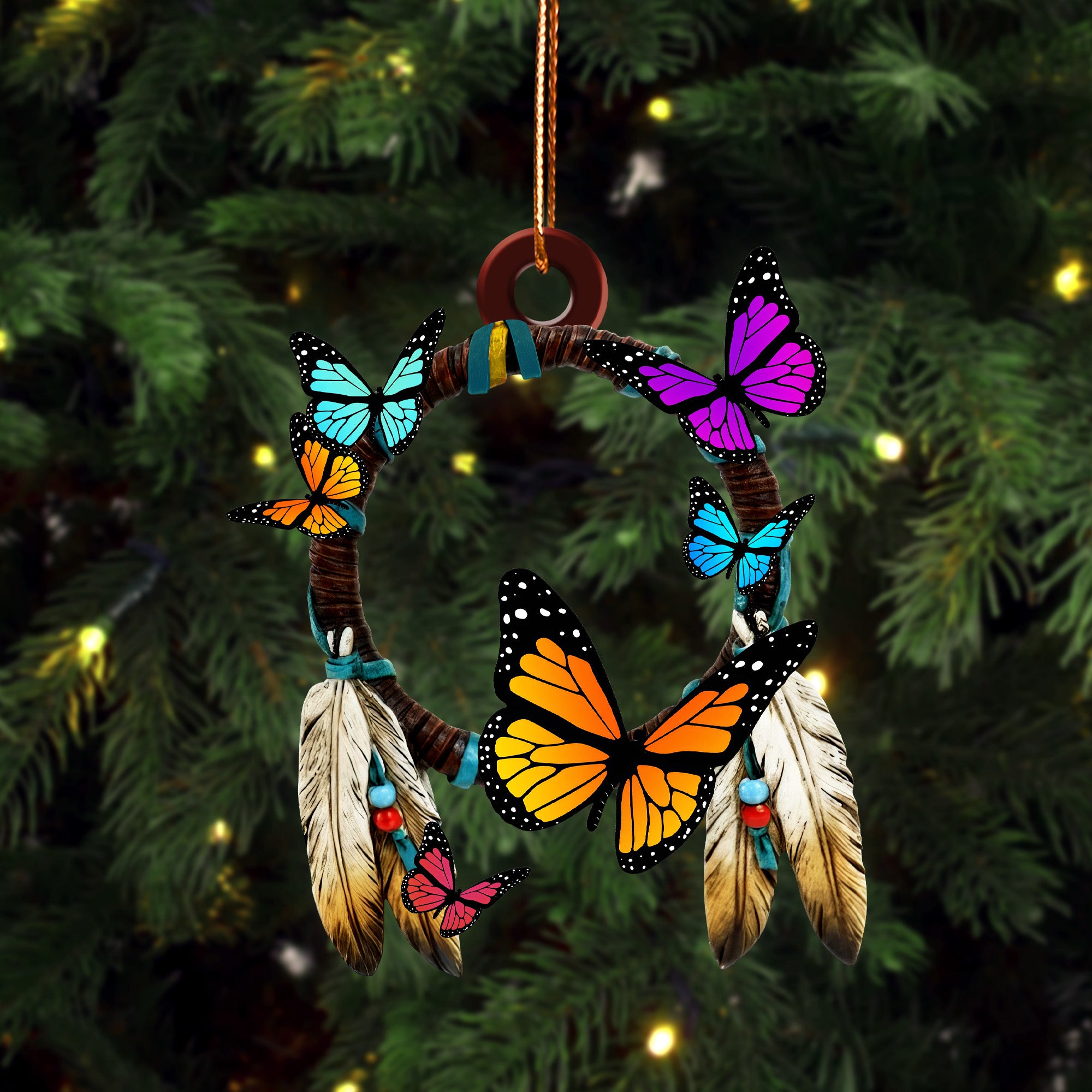 Monarch Butterfly Dreamcatcher Ornament - Unique Christmas Gift Decor Flat Acrylic