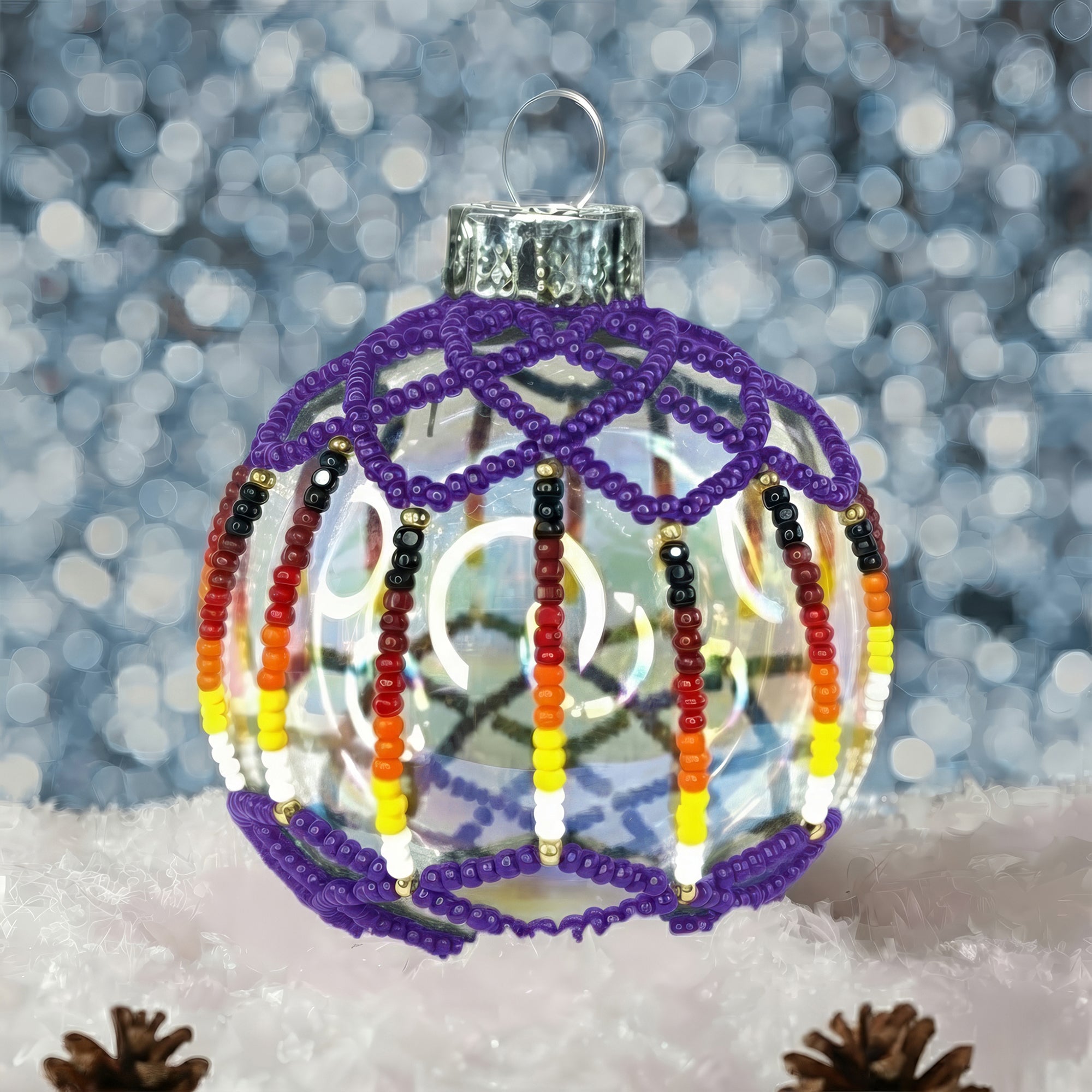 Purple Beaded Handmade Ornament Holiday Decor Gifts