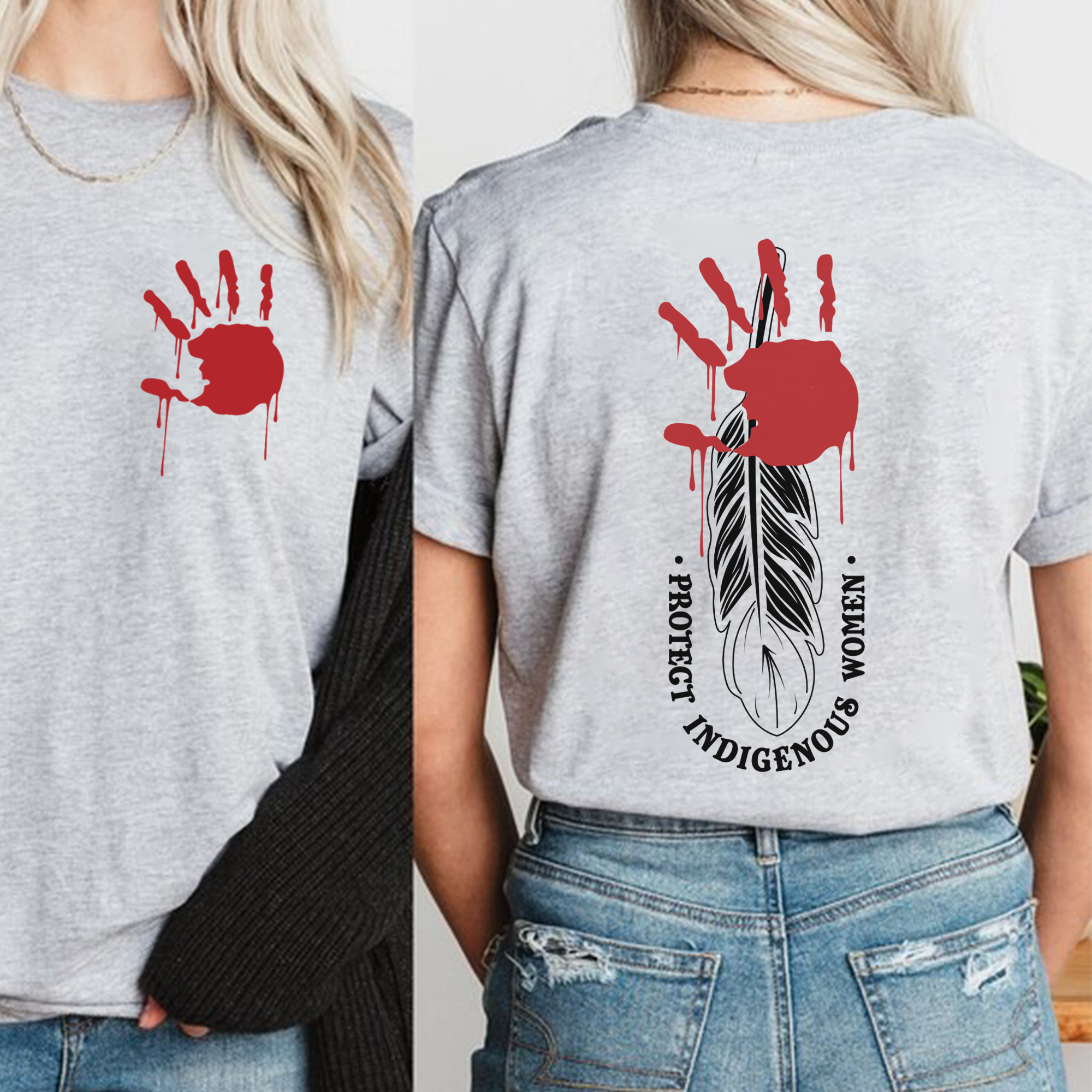 Protect Indigenous Women Red Hand- Unisex T-Shirt/T-Shirt V-Neck/Hoodie/Sweatshirt-Two Sides