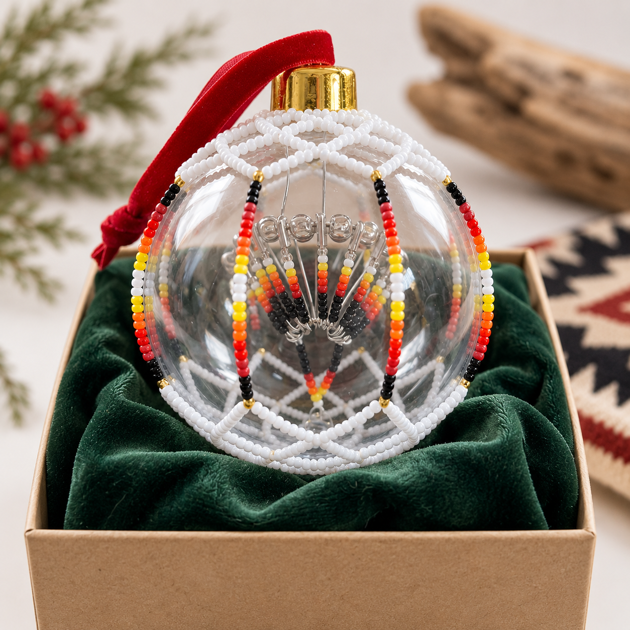 White Beaded Christmas Ornament - Handcrafted Holiday Decor Gift