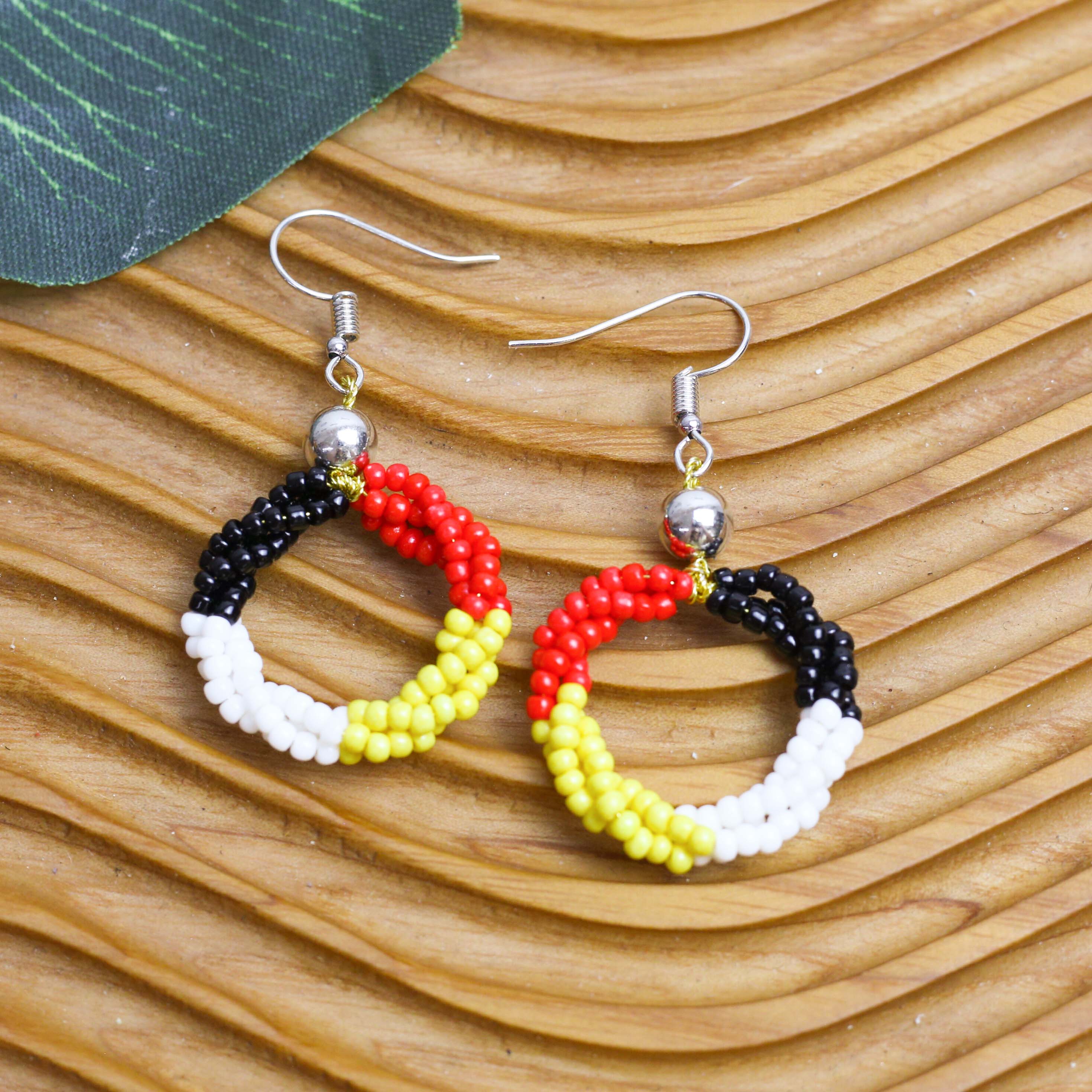 SALE 50% OFF - Beaded Circle Earrings – Red, Black, and Yellow