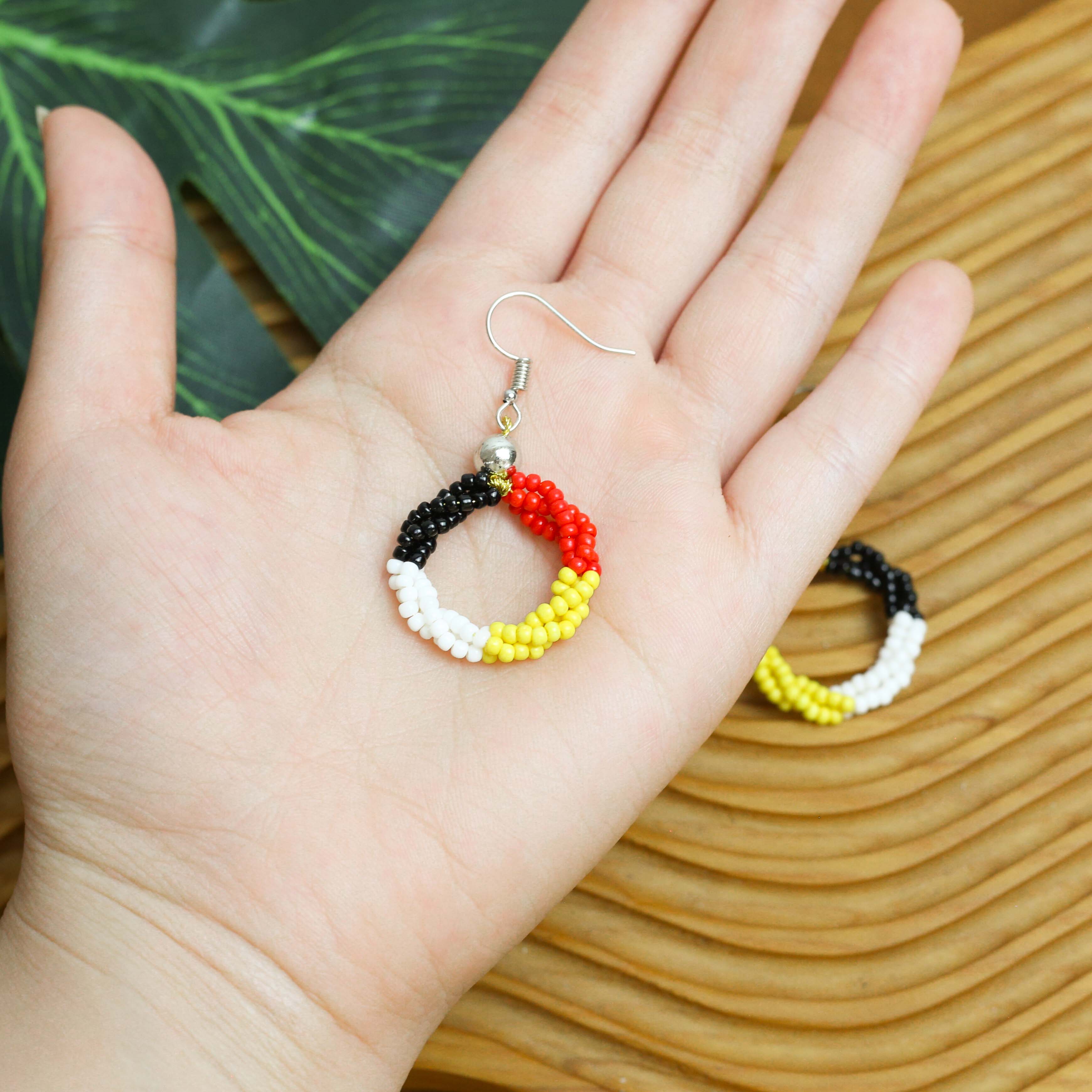 SALE 50% OFF - Beaded Circle Earrings – Red, Black, and Yellow