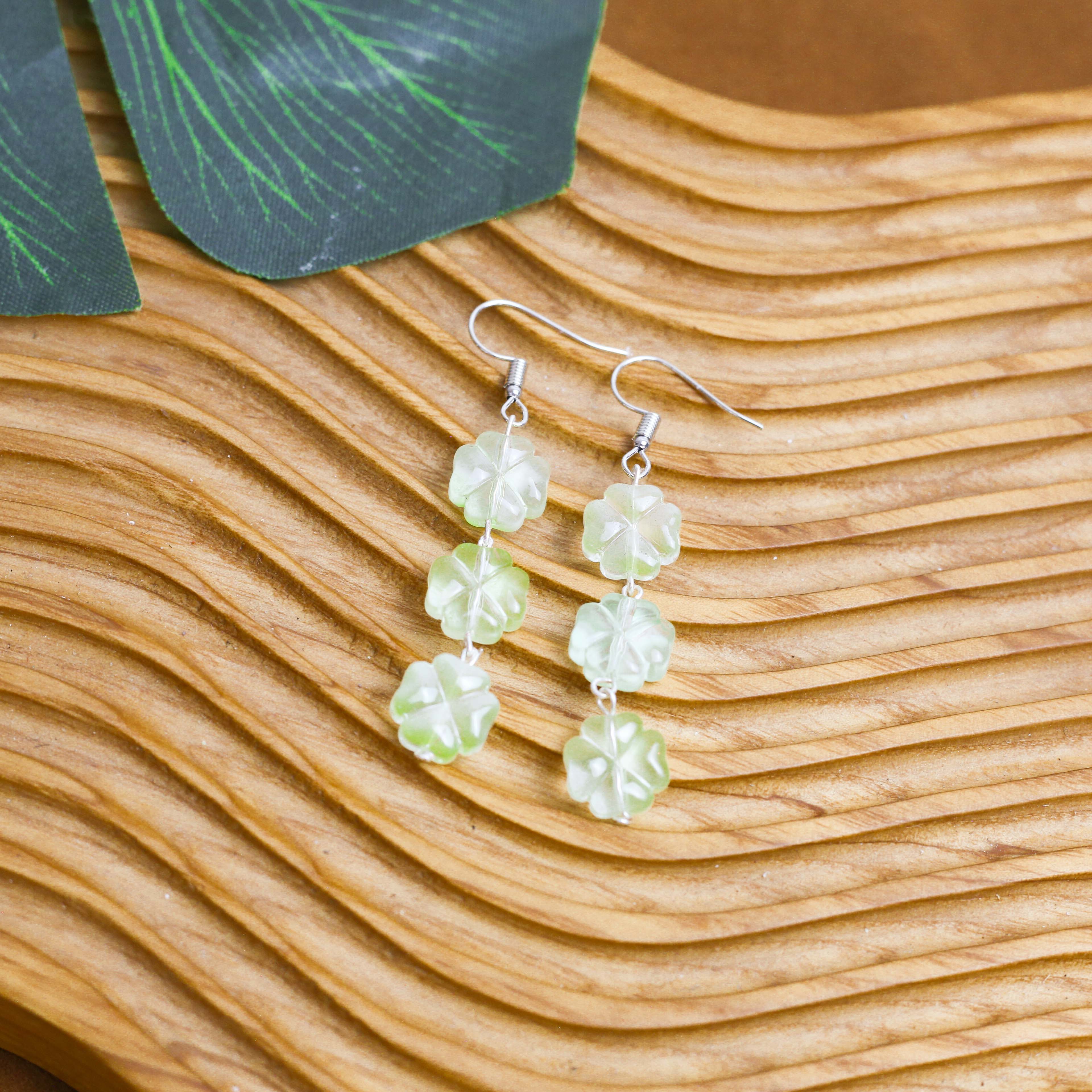 Delicate Green Floral Drop Earrings