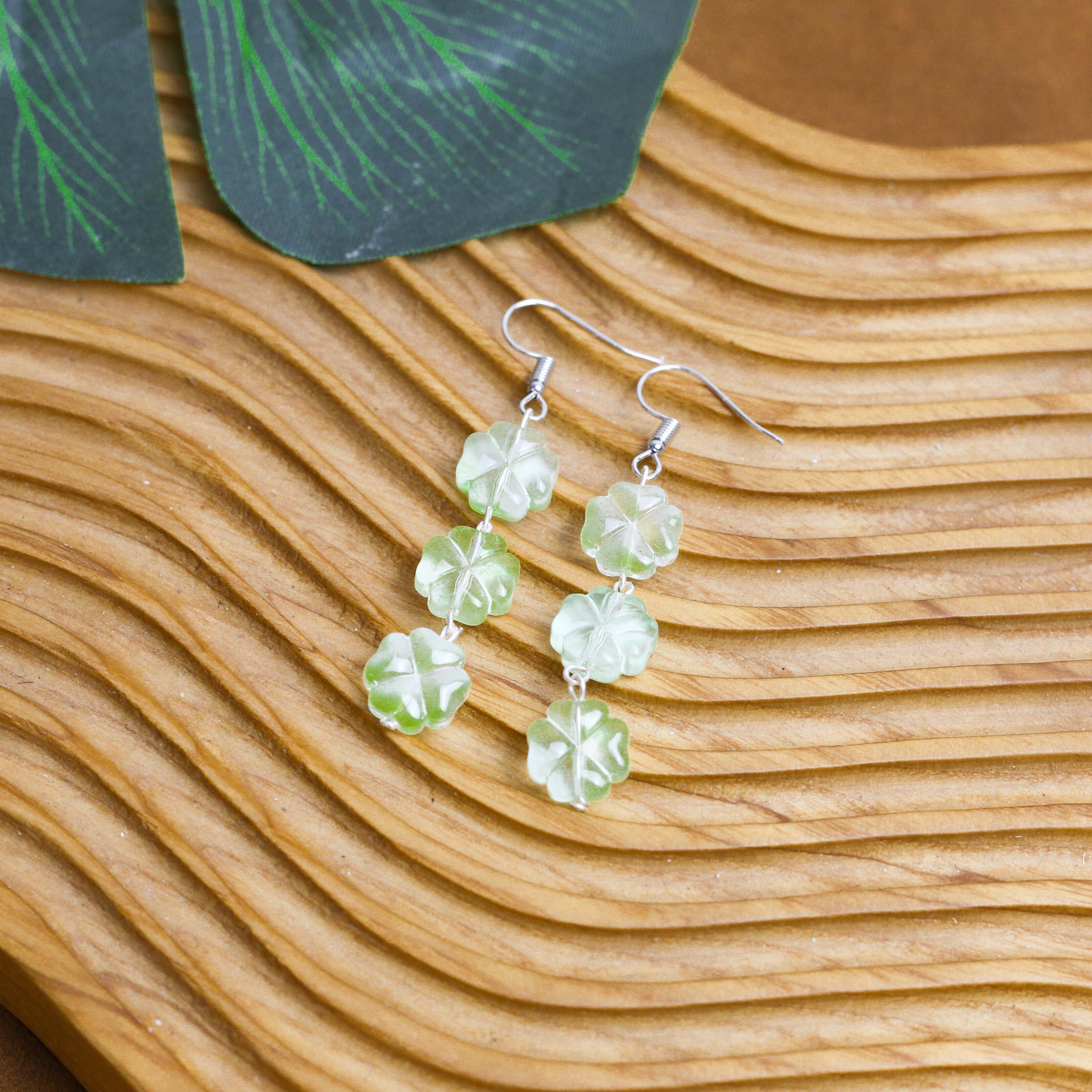 Delicate Green Floral Drop Earrings