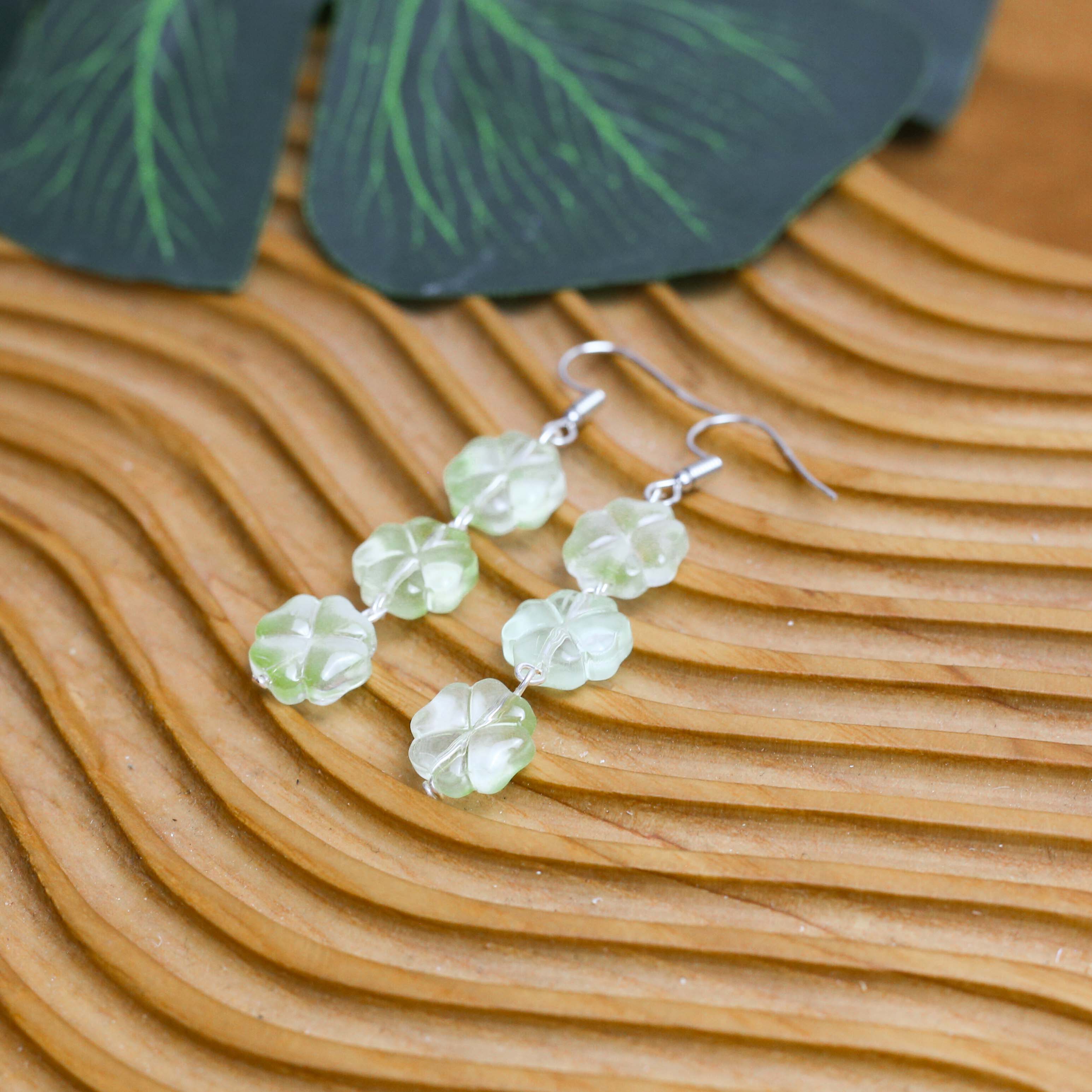 Delicate Green Floral Drop Earrings