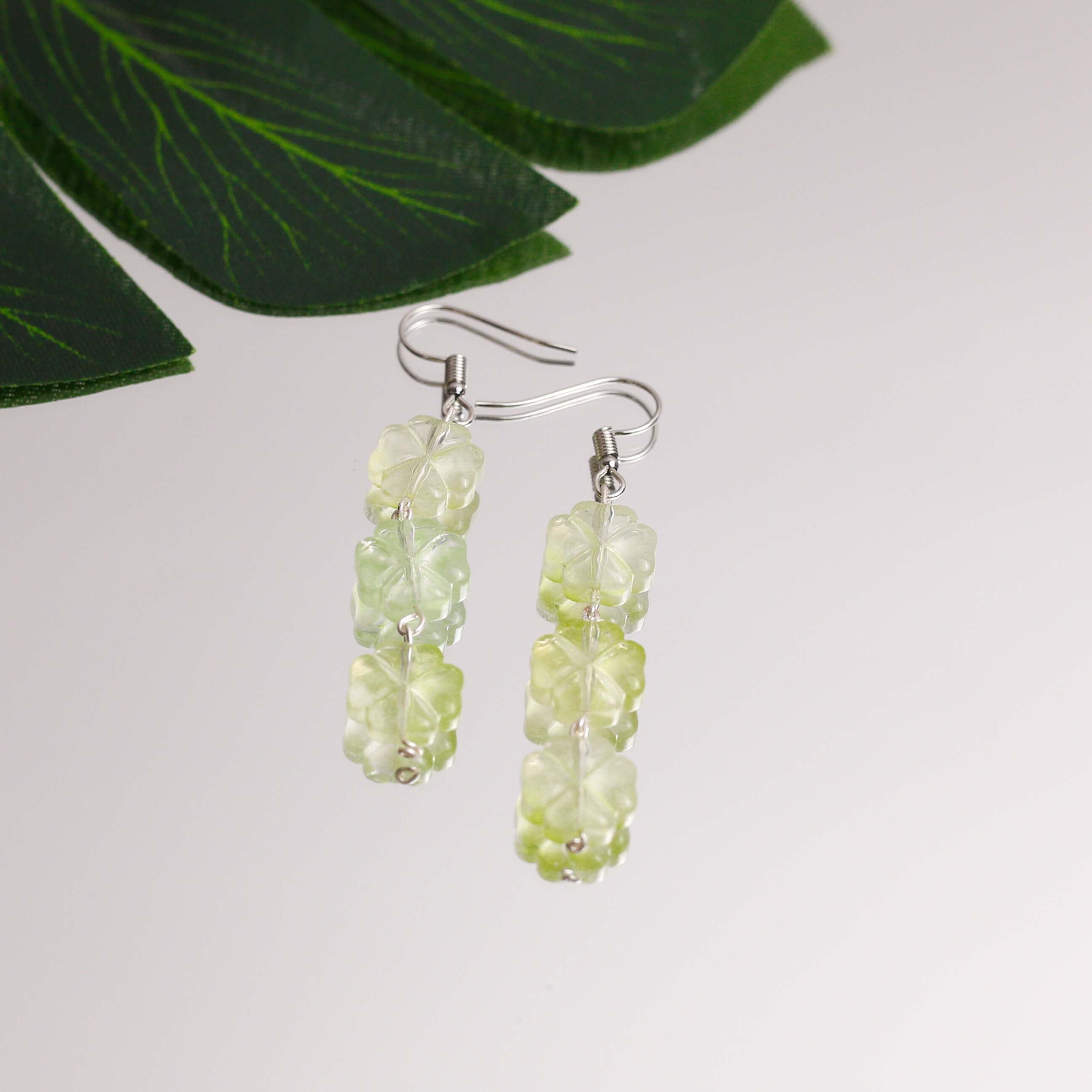 Delicate Green Floral Drop Earrings