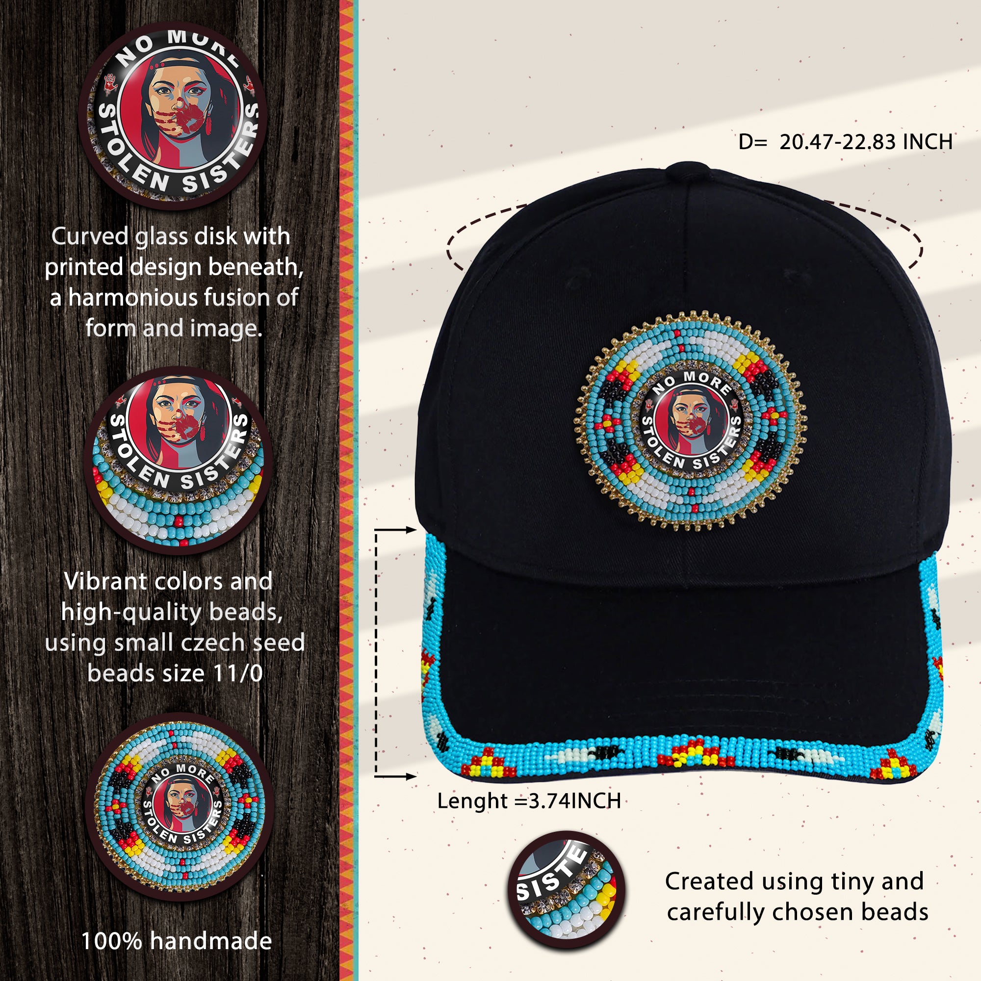 SALE 50% OFF - Mo More Stolen Sister  Baseball Cap With Patch And brim Cotton Unisex Native American Style